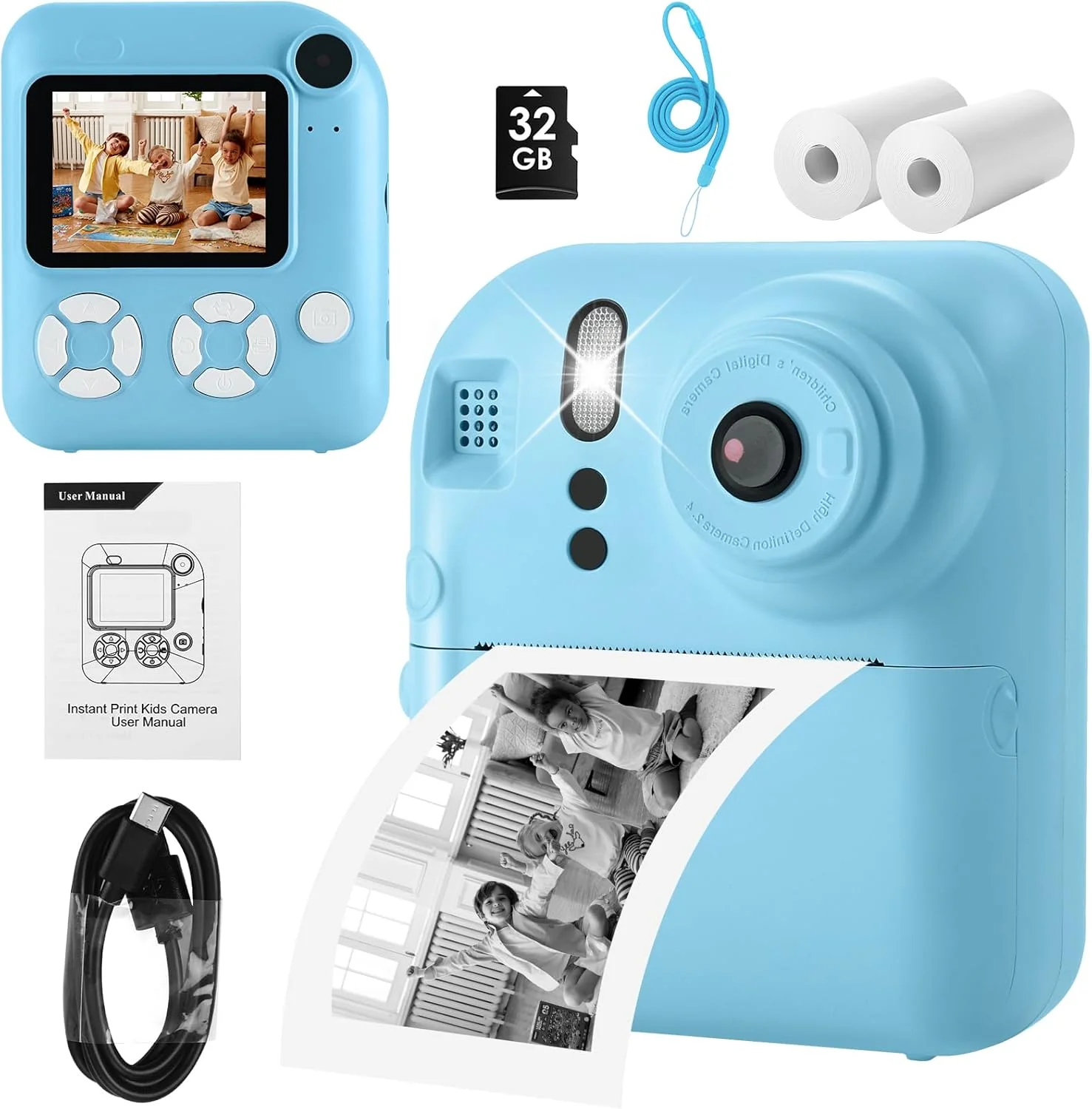 دوربین چاپ فوری کودکان Ocakuiter، اسباب بازی هدیه برای پسران و دختران 3-12 ساله، دوربین دیجیتال سلفی با فیلم های 1080P با کارت 32 گیگابایتی، دوربین مسافرتی قابل حمل کودکان نوپا