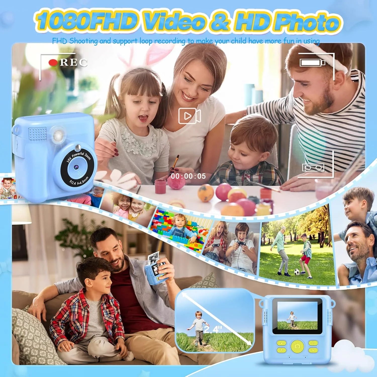 دوربین کودکانه NUOTUN - دوربین چاپ فوری دیجیتال 1080P - زوم دیجیتال 16 برابر صفحه نمایش 2.4 اینچی - کارت 32 گیگابایتی - 3 رول کاغذ چاپ - با کیف نگهداری هدیه کریسمس برای کودکان 3-12 سال دوربین کودکانه NUOTUN - دوربین چاپ فوری دیجیتال 1080P - زوم دیجیتال 16 برابر صفحه نمایش 2.4 اینچی - کارت 32 گیگابایتی - 3 رول کاغذ چاپ - با کیف نگهداری هدیه کریسمس برای کودکان 3-12 سال