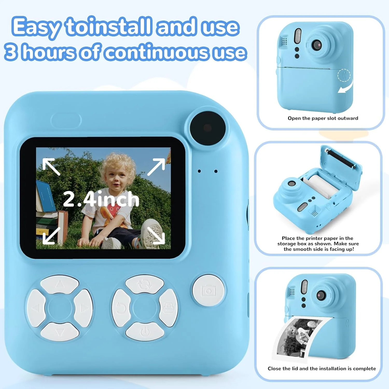 دوربین چاپ فوری کودکان Ocakuiter، اسباب بازی هدیه برای پسران و دختران 3-12 ساله، دوربین دیجیتال سلفی با فیلم های 1080P با کارت 32 گیگابایتی، دوربین مسافرتی قابل حمل کودکان نوپا