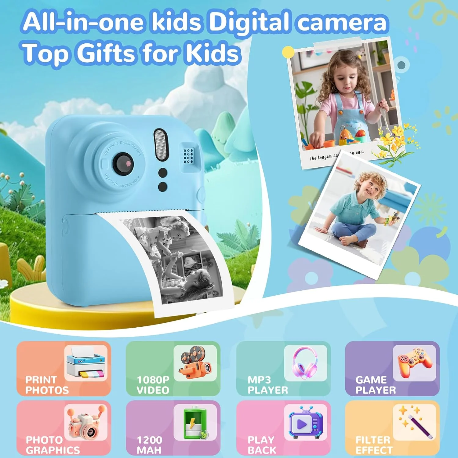 دوربین چاپ فوری کودکان Ocakuiter، اسباب بازی هدیه برای پسران و دختران 3-12 ساله، دوربین دیجیتال سلفی با فیلم های 1080P با کارت 32 گیگابایتی، دوربین مسافرتی قابل حمل کودکان نوپا