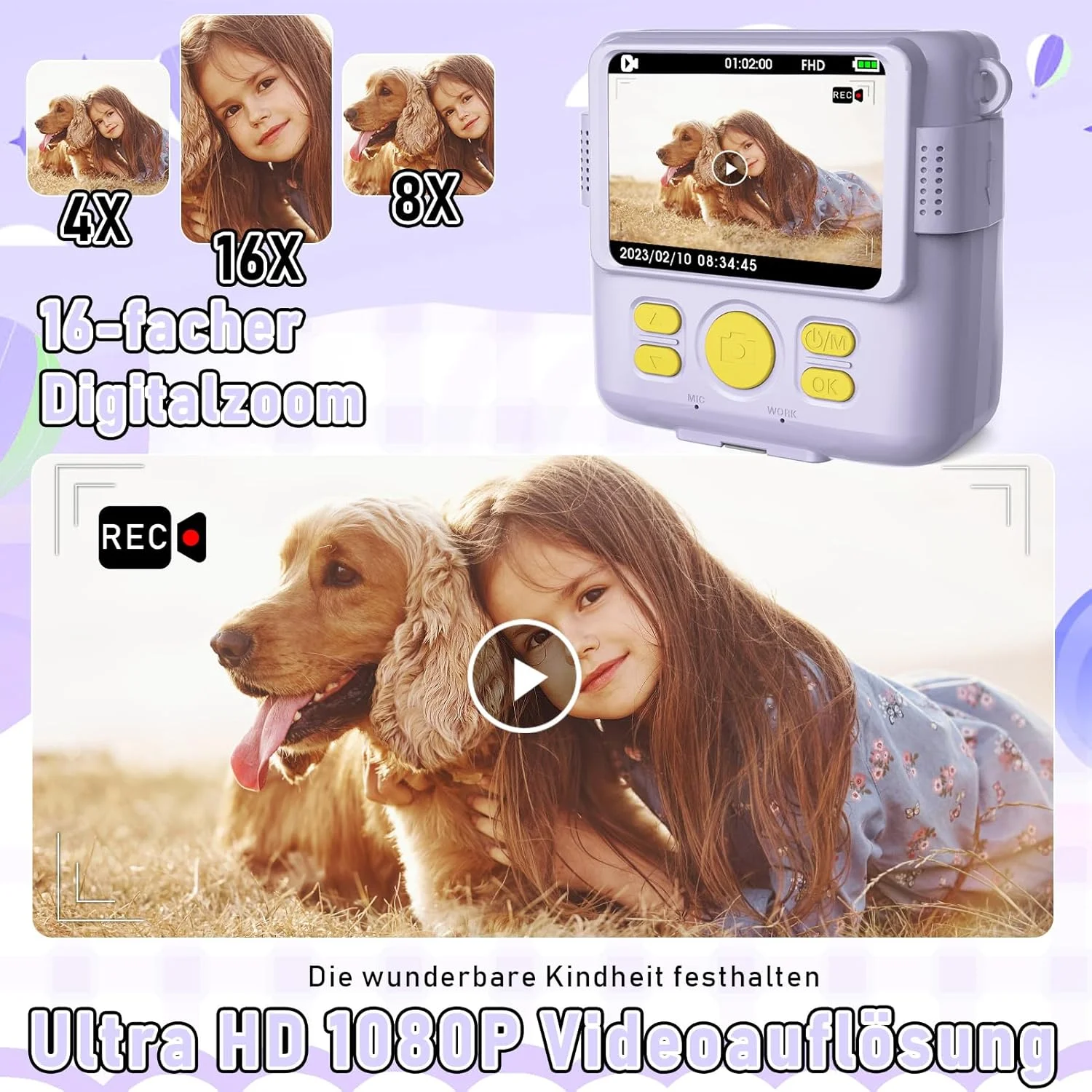 دوربین فوری کودکان دوربین دیجیتال 1080P با صفحه نمایش 2.4 اینچی به همراه 5 رول کاغذ چاپ، کارت 32 گیگابایتی، 6 قلم رنگی و 2 برچسب، هدیه ای برای کودکان (بنفش) دوربین فوری کودکان دوربین دیجیتال 1080P با صفحه نمایش 2.4 اینچی به همراه 5 رول کاغذ چاپ، کارت 32 گیگابایتی، 6 قلم رنگی و 2 برچسب، هدیه ای برای کودکان (بنفش)