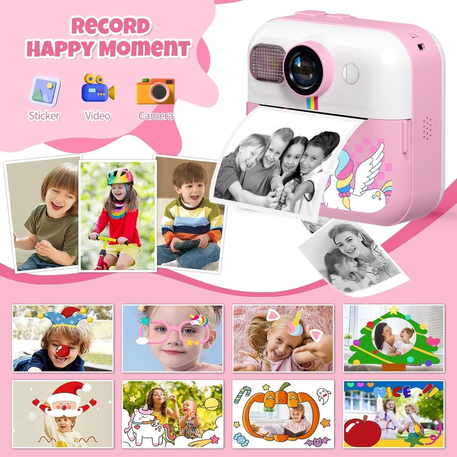 دوربین چاپ فوری کودکانه، دوربین دیجیتال اسباب بازی با قابلیت چاپ عکس برای کودکان ۳ تا ۱۴ سال (صورتی) دوربین چاپ فوری کودکانه، دوربین دیجیتال اسباب بازی با قابلیت چاپ عکس برای کودکان ۳ تا ۱۴ سال (صورتی)