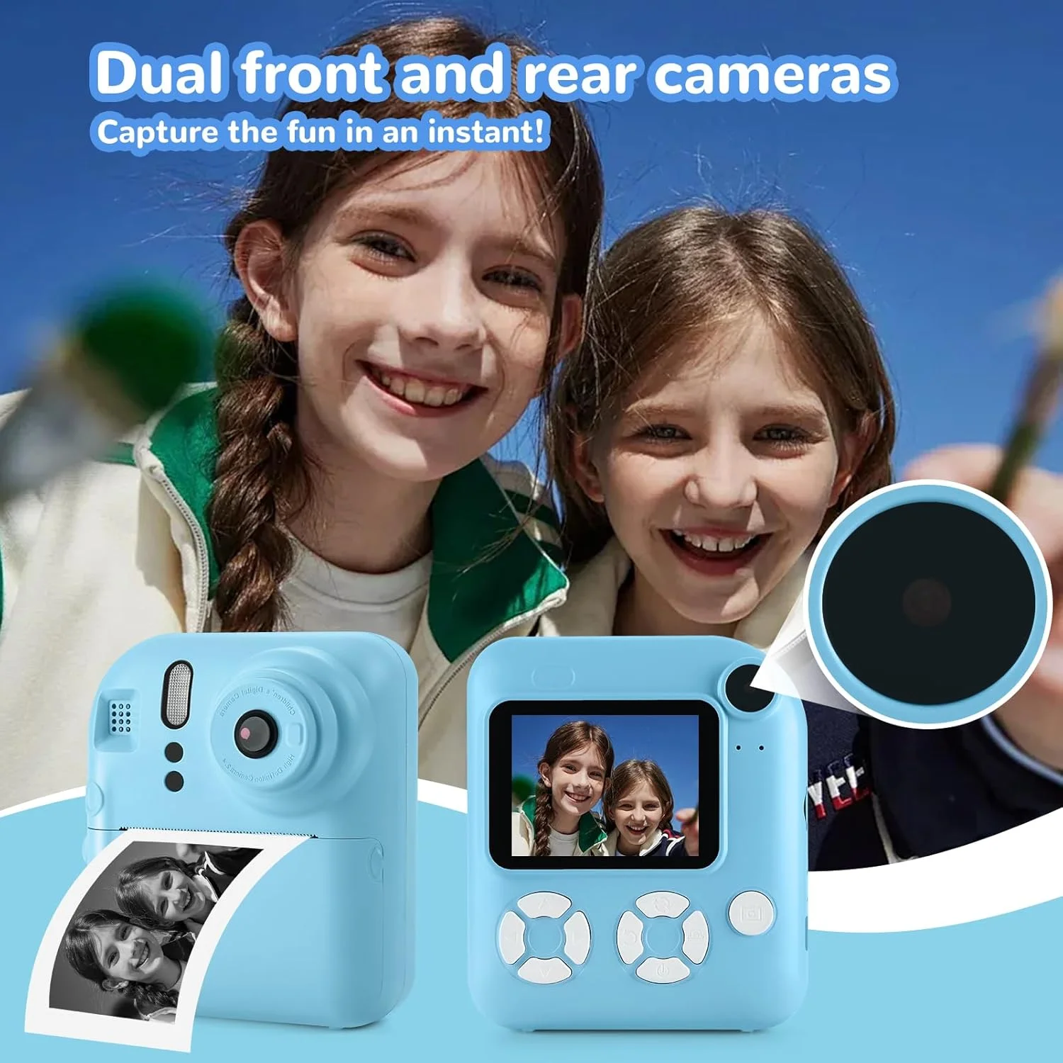 دوربین چاپ فوری کودکان Ocakuiter، اسباب بازی هدیه برای پسران و دختران 3-12 ساله، دوربین دیجیتال سلفی با فیلم های 1080P با کارت 32 گیگابایتی، دوربین مسافرتی قابل حمل کودکان نوپا