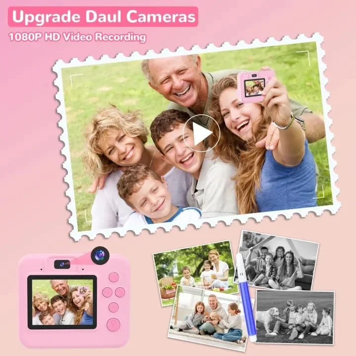 دوربین چاپ فوری کودکانه MVNHFSO - دوربین سلفی دوگانه، اسباب بازی دوربین دیجیتال قابل حمل برای کودکان با 3 رول کاغذ - ایده هدیه تولد کریسمس برای دختران 3 4 5 6 7 8 9 10 11 12 ساله (صورتی)