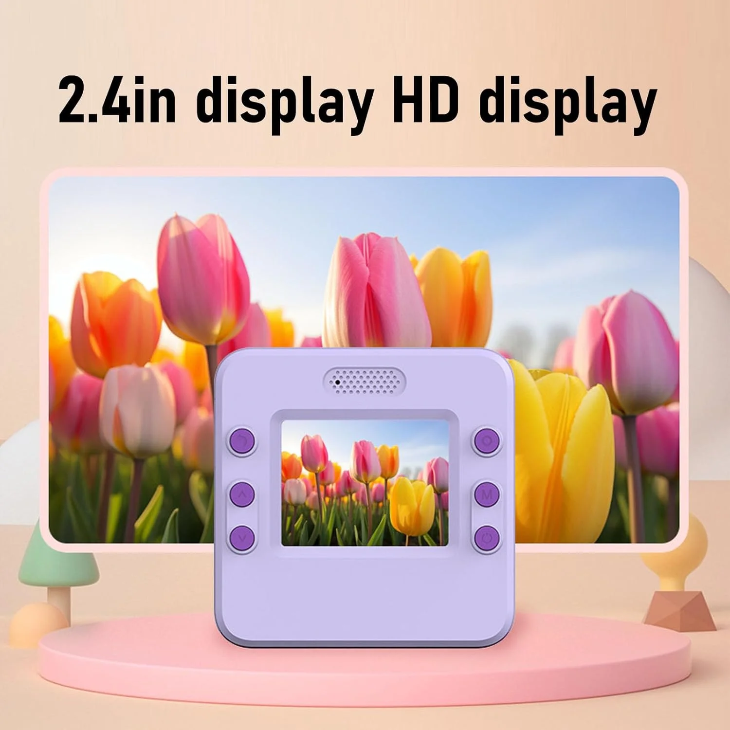 دوربین چاپ فوری برای کودکان، صفحه نمایش 2.4 اینچی 1080P، دوربین چاپ فوری کودکان با 1 رول کاغذ، برای پسران و دختران (بنفش)