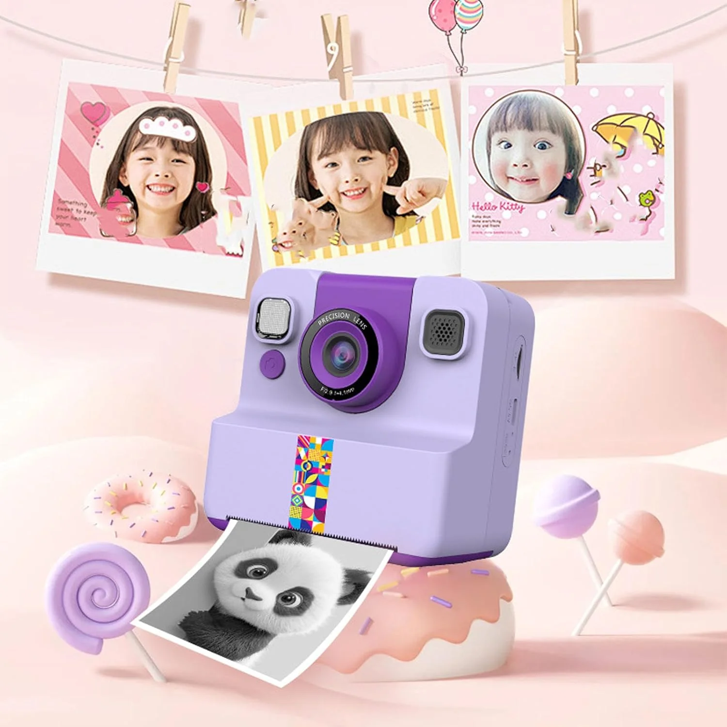دوربین چاپ فوری برای کودکان، صفحه نمایش 2.4 اینچی 1080P، دوربین چاپ فوری کودکان با 1 رول کاغذ، برای پسران و دختران (بنفش)