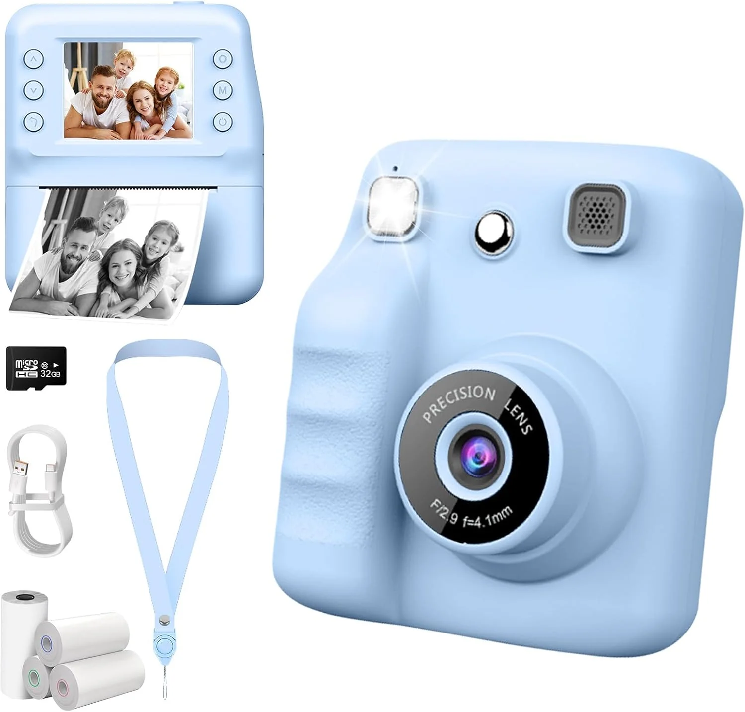 دوربین چاپ فوری رنگی PINREK برای کودکان، دوربین فوری HD 1080P برای کودکان به همراه 4 رول کاغذ چاپ و کارت 32 گیگابایتی، هدیه تولد برای دختران و پسران 3-12 ساله