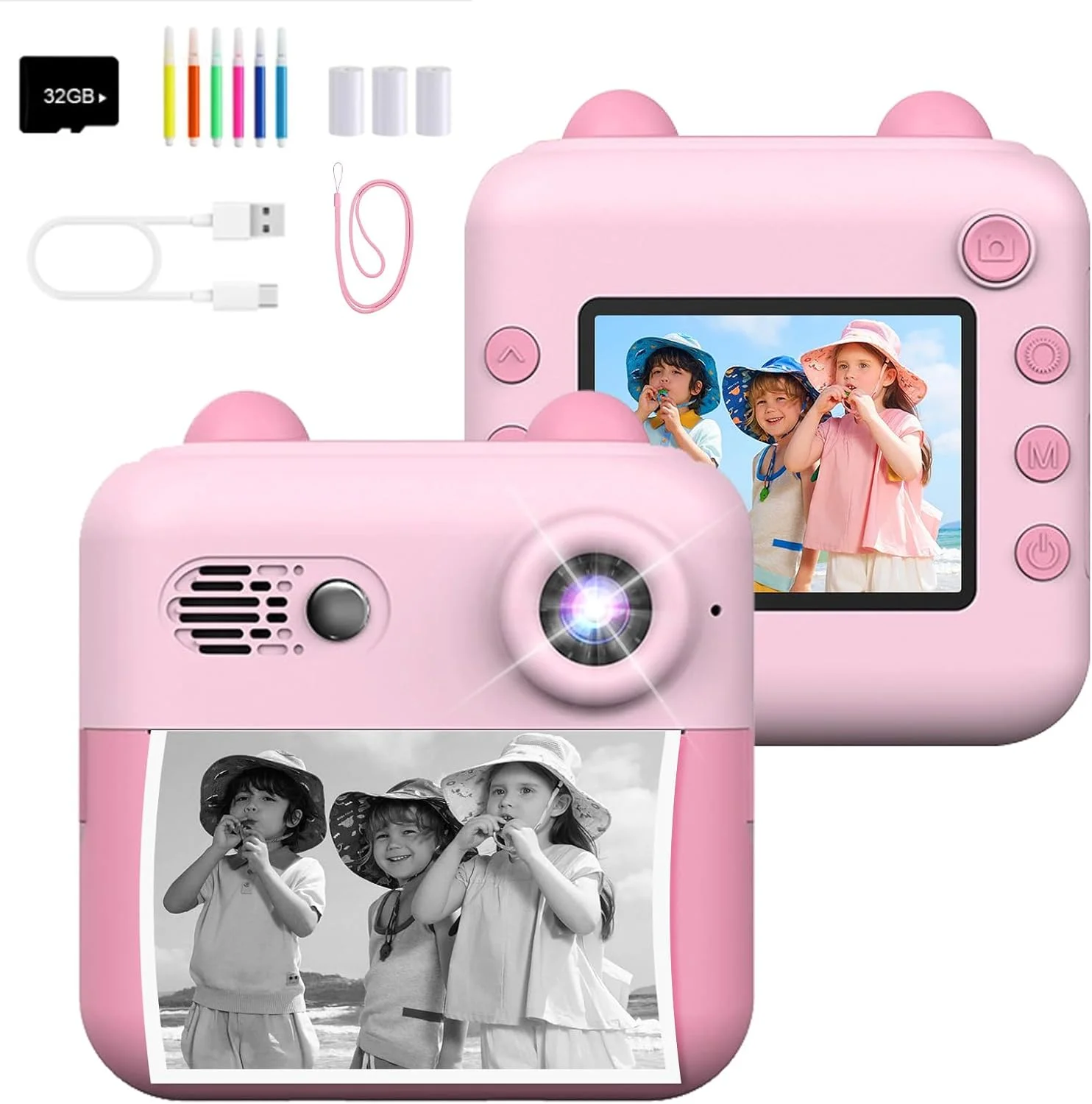 دوربین چاپ فوری کودکانه PINREK، دوربین کودکانه با 3 رول کاغذ چاپ، 5 قلم رنگی و قابلیت DIY، هدیه تولد برای پسران و دختران 3 تا 12 ساله