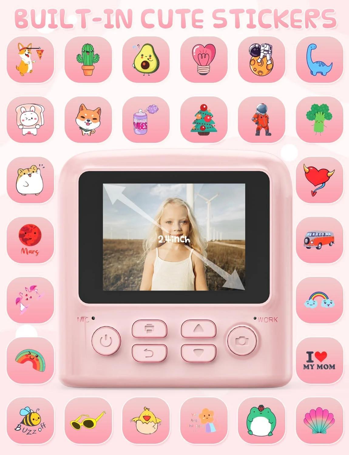 دوربین فوری کودک با 2 فلاش، دوربین دیجیتال کودکانه 2.4 اینچی HD، هدیه برای پسران و دختران شامل 5 رول کاغذ چاپ و کارت 32 گیگابایتی، صورتی دوربین فوری کودک با 2 فلاش، دوربین دیجیتال کودکانه 2.4 اینچی HD، هدیه برای پسران و دختران شامل 5 رول کاغذ چاپ و کارت 32 گیگابایتی، صورتی