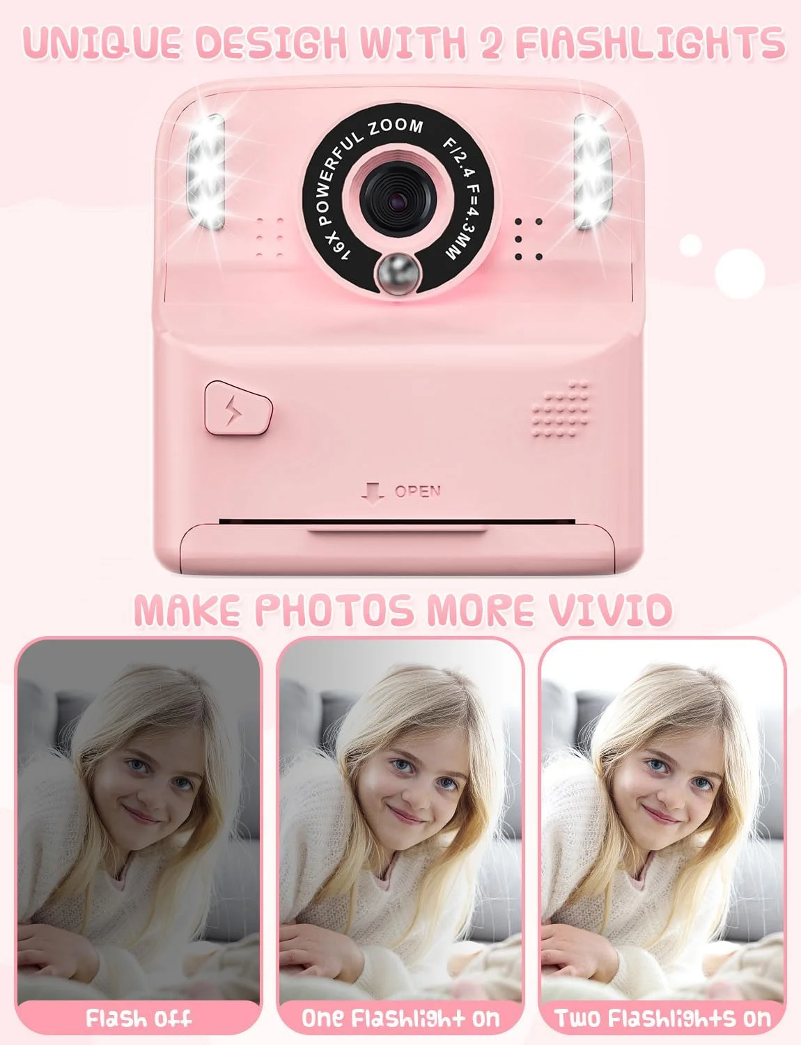 دوربین فوری کودک با 2 فلاش، دوربین دیجیتال کودکانه 2.4 اینچی HD، هدیه برای پسران و دختران شامل 5 رول کاغذ چاپ و کارت 32 گیگابایتی، صورتی دوربین فوری کودک با 2 فلاش، دوربین دیجیتال کودکانه 2.4 اینچی HD، هدیه برای پسران و دختران شامل 5 رول کاغذ چاپ و کارت 32 گیگابایتی، صورتی