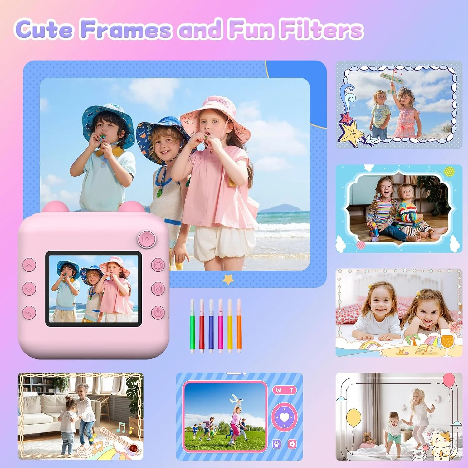 دوربین چاپ فوری کودکانه PINREK، دوربین کودکانه با 3 رول کاغذ چاپ، 5 قلم رنگی و قابلیت DIY، هدیه تولد برای پسران و دختران 3 تا 12 ساله