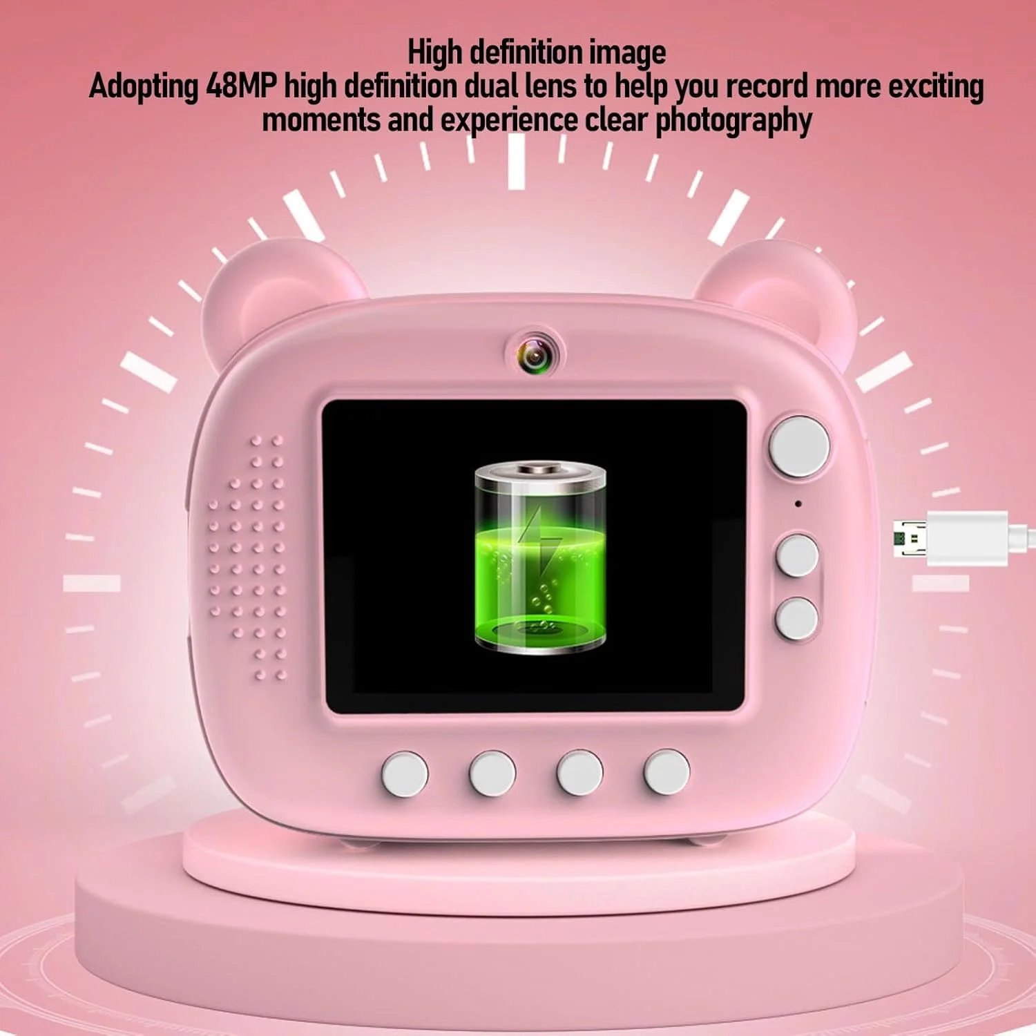 دوربین چاپ فوری POENVFPO، HD 48 مگاپیکسل با لنز دوگانه قابل حمل به همراه 3 رول کاغذ عکس، دوربین فوری کارتونی برای مسافرت و خاطرات خانوادگی