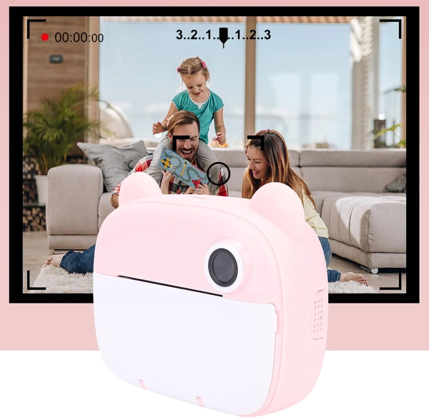 دوربین چاپ فوری POENVFPO، HD 48 مگاپیکسل با لنز دوگانه قابل حمل به همراه 3 رول کاغذ عکس، دوربین فوری کارتونی برای مسافرت و خاطرات خانوادگی