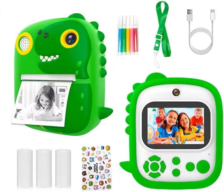 دوربین چاپ فوری کودکانه مدل P3 مناسب کودکان 3 سال به بالا، دارای دوربین جلو و عقب، صفحه نمایش 2.4 اینچی، فیلمبرداری 1080P و کارت حافظه 32 گیگابایتی - طرح دایناسور تی-رکس (سبز ملایم) دوربین چاپ فوری کودکانه مدل P3 مناسب کودکان 3 سال به بالا، دارای دوربین جلو و عقب، صفحه نمایش 2.4 اینچی، فیلمبرداری 1080P و کارت حافظه 32 گیگابایتی - طرح دایناسور تی-رکس (سبز ملایم)