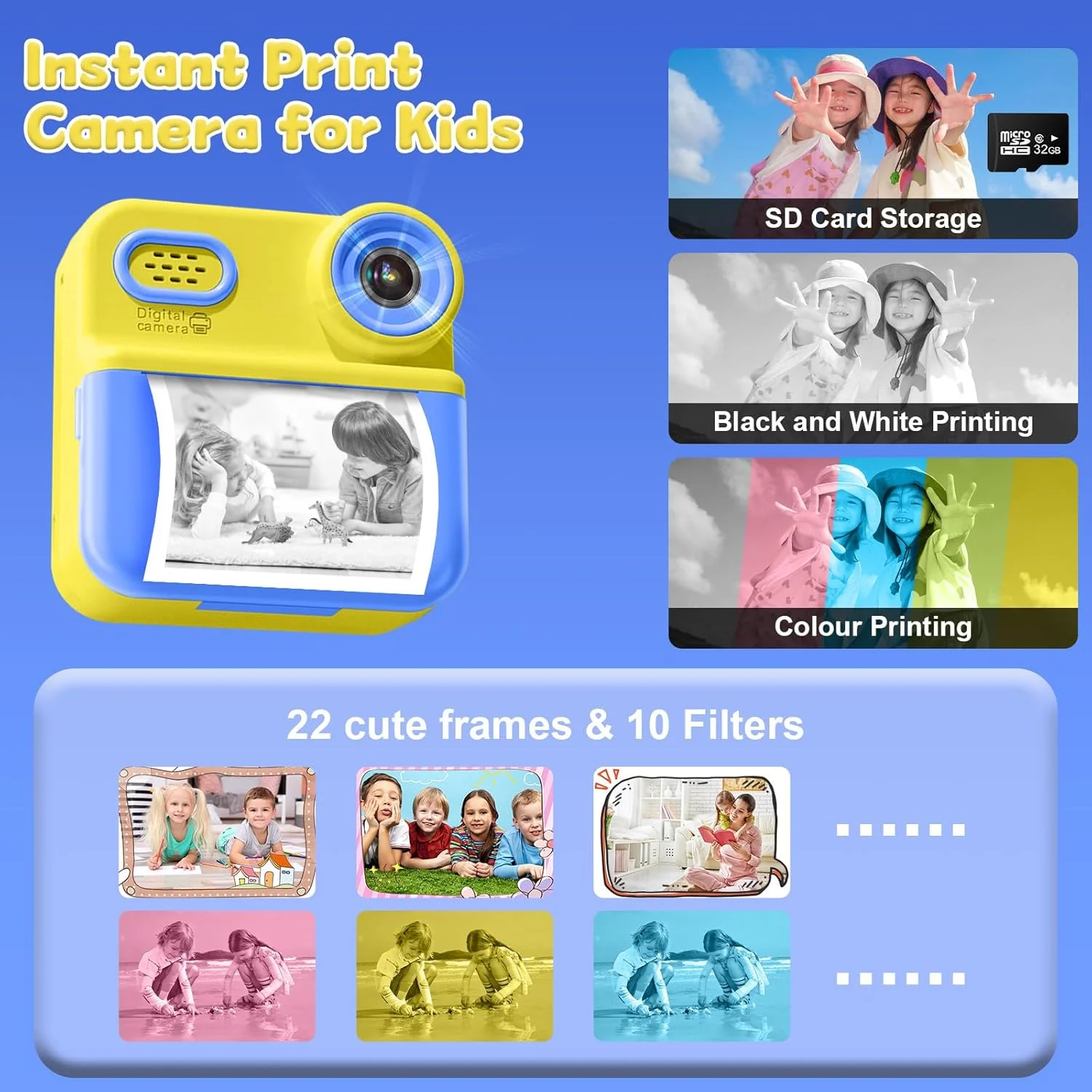 دوربین چاپ فوری رنگی برای کودکان با قابلیت سلفی، دوربین HD 1080P کودکان به همراه 5 رول کاغذ، کارت حافظه 32 گیگابایتی و قلم های رنگی، هدیه تولد و عید برای دختران و پسران 3 تا 12 سال دوربین چاپ فوری رنگی برای کودکان با قابلیت سلفی، دوربین HD 1080P کودکان به همراه 5 رول کاغذ، کارت حافظه 32 گیگابایتی و قلم های رنگی، هدیه تولد و عید برای دختران و پسران 3 تا 12 سال
