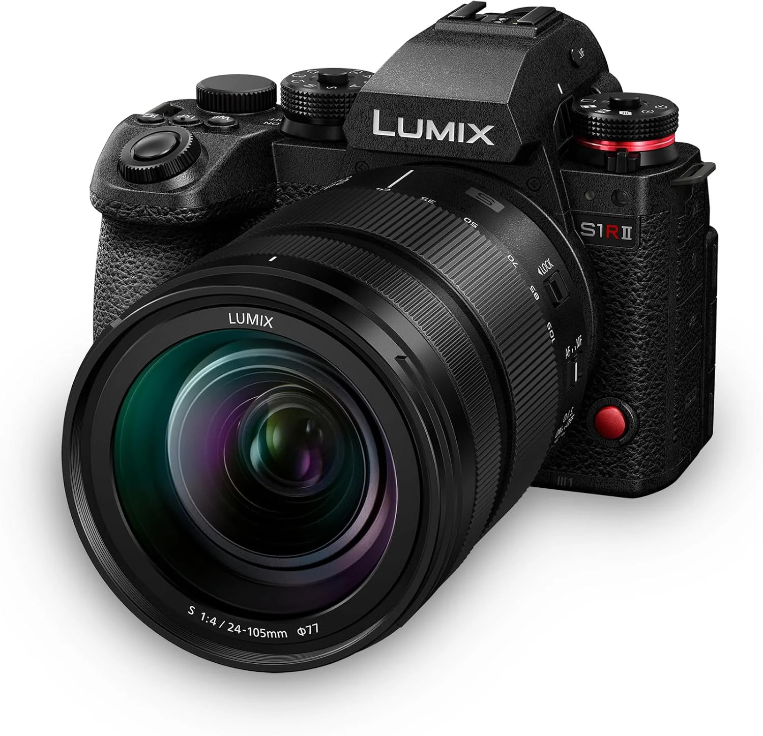 دوربین بدون آینه حرفه ای پاناسونیک LUMIX S1RII با لنز 24-105mm F4، دوربین عکاسی دیجیتال فول فریم 44.3 مگاپیکسلی، فیلمبرداری 8K، فوکوس خودکار هیبریدی فازی، لرزشگیر دوگانه 8.0 استاپ، منظره یاب الکترونیکی OLED