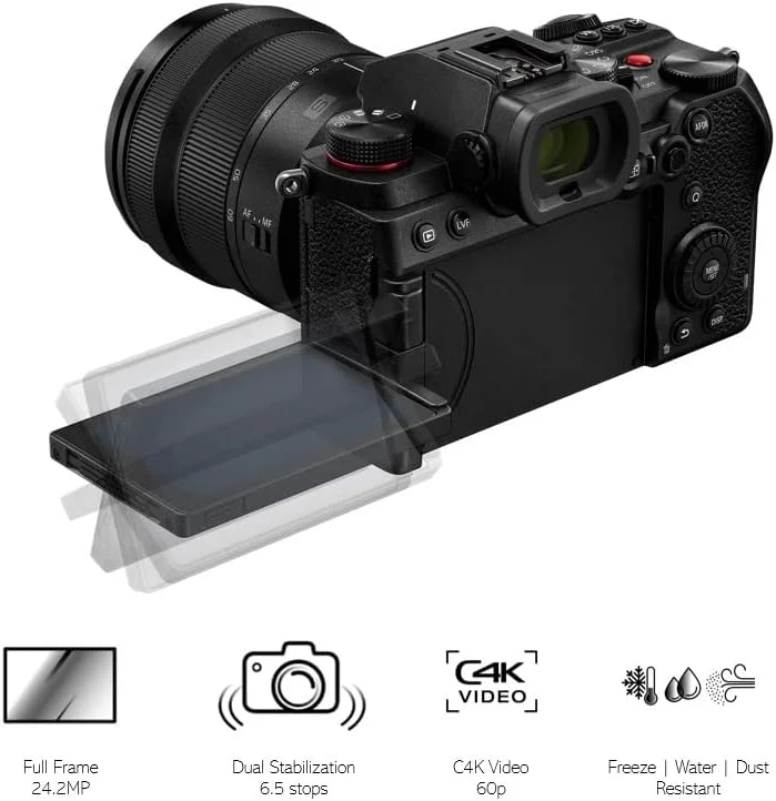 دوربین بدون آینه فول فریم پاناسونیک LUMIX DC-S5 S5، ضبط ویدئو 4K 60P با صفحه نمایش چرخان و Wi-Fi، لرزشگیر 5 محوره دوگانه، (مشکی)، به همراه بسته باتری اضافی