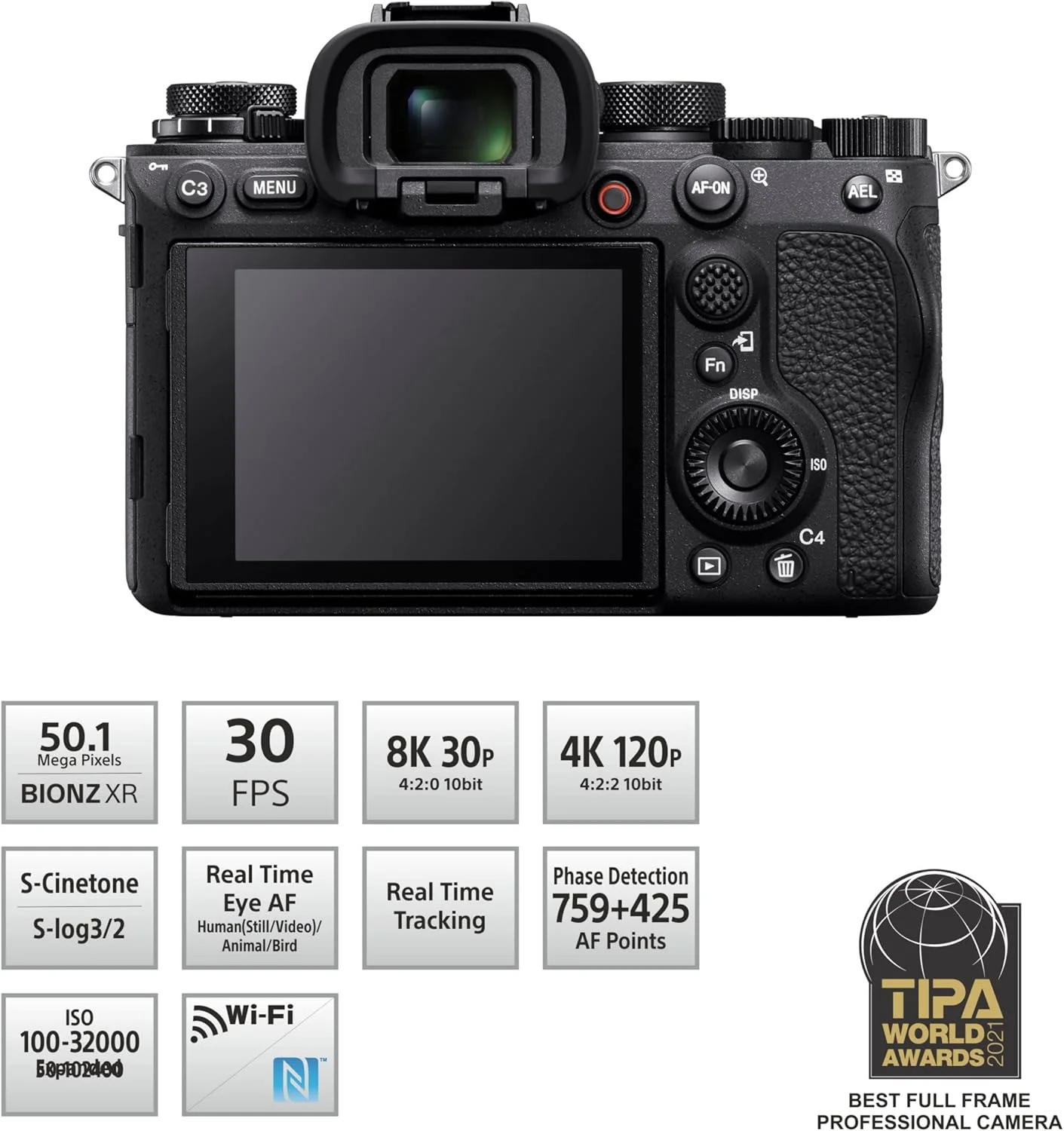 دوربین فول فریم بدون آینه سونی Alpha ILCE-1 (30 فریم بر ثانیه، 50.1 مگاپیکسل، 8K 30P، 4K 120P، فوکوس خودکار چشم در زمان واقعی، ردیابی در زمان واقعی، زوم اپتیکال 5X) - مشکی، جمع و جور