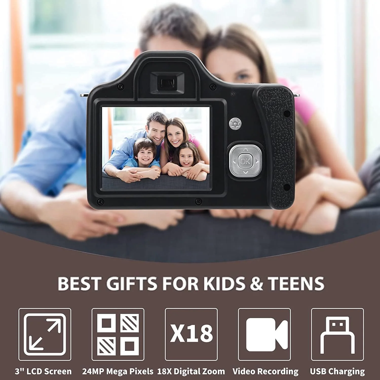 دوربین دیجیتال DSLR با زوم 18X HD، صفحه نمایش 3 اینچی LCD HD، سنسور CMOS 5MP، تا 24MP، لنز F/2.9 F=4.1mm، فاصله کانونی 20-30CM، میکروفون داخلی، حالت های خودکار/شب/پرتره، (نسخه استاندارد + لنز واید) دوربین دیجیتال DSLR با زوم 18X HD، صفحه نمایش 3 اینچی LCD HD، سنسور CMOS 5MP، تا 24MP، لنز F/2.9 F=4.1mm، فاصله کانونی 20-30CM، میکروفون داخلی، حالت های خودکار/شب/پرتره، (نسخه استاندارد + لنز واید)