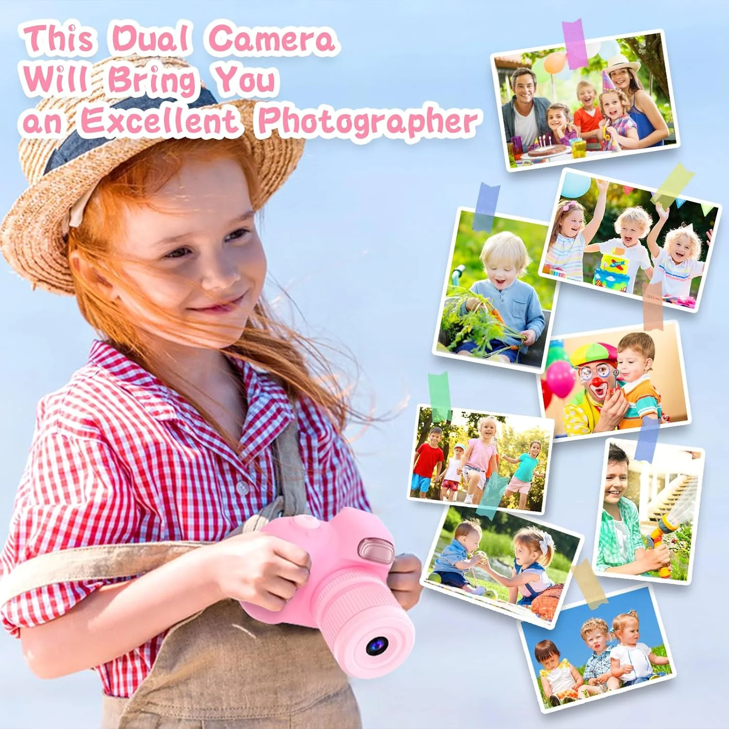 دوربین کودکان، دوربین دیجیتال برای پسران و دختران 3 تا 10 سال، دوربین فیلمبرداری دیجیتال 28 مگاپیکسلی با سلفی، هدیه تولد، اسباب بازی برای کودکان، کارت SD 32 گیگابایتی (صورتی)