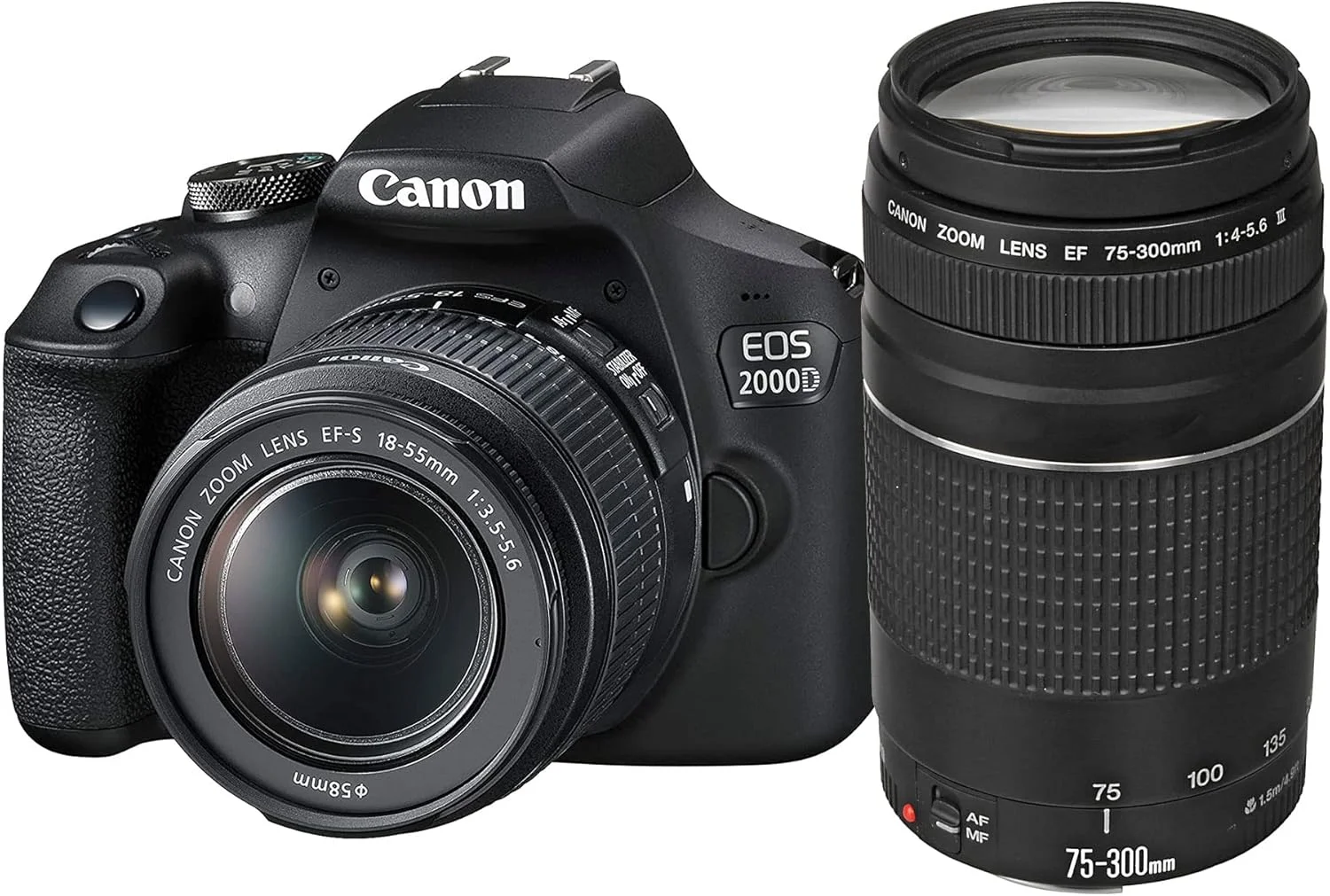 دوربین عکاسی کانن EOS 2000D با لنز EF-S 18-55mm IS و EF 75-300mm - مشکی