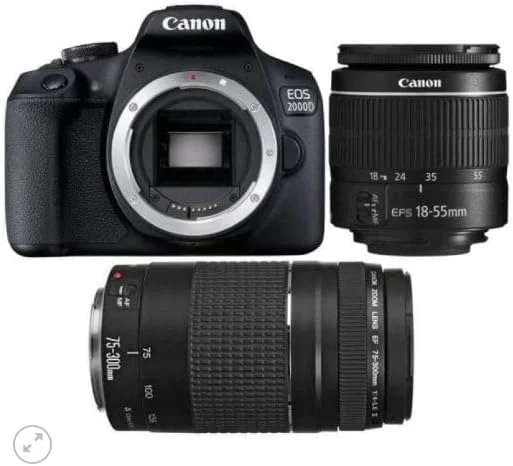 دوربین عکاسی کانن EOS 2000D با لنز EF-S 18-55mm IS و EF 75-300mm - مشکی