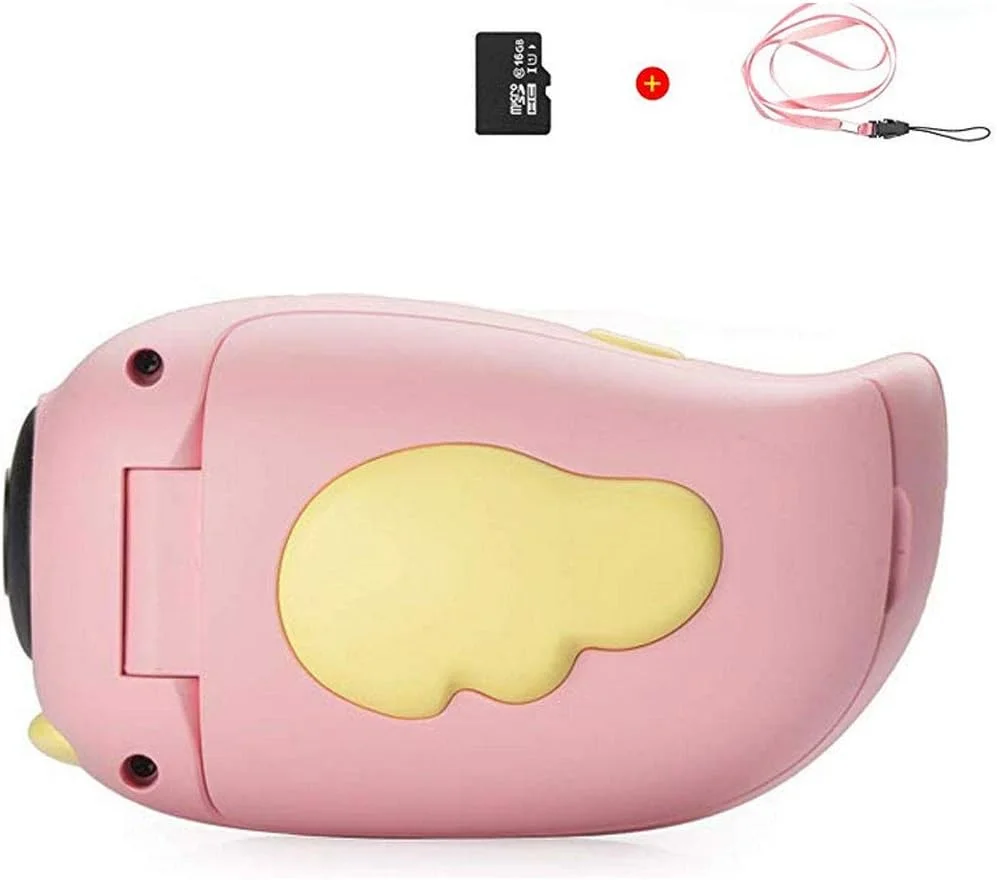 دوربین دیجیتال هوشمند کودکانه GYNFJK، دوربین سلفی مینی SLR HD قابل شارژ برای پسران و دختران، دوربین فیلمبرداری قابل حمل (شامل کارت SD 16 گیگابایتی)، صورتی