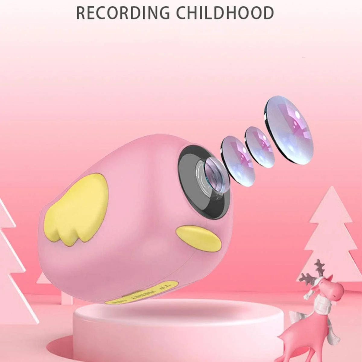 دوربین دیجیتال هوشمند کودکانه GYNFJK، دوربین سلفی مینی SLR HD قابل شارژ برای پسران و دختران، دوربین فیلمبرداری قابل حمل (شامل کارت SD 16 گیگابایتی)، صورتی