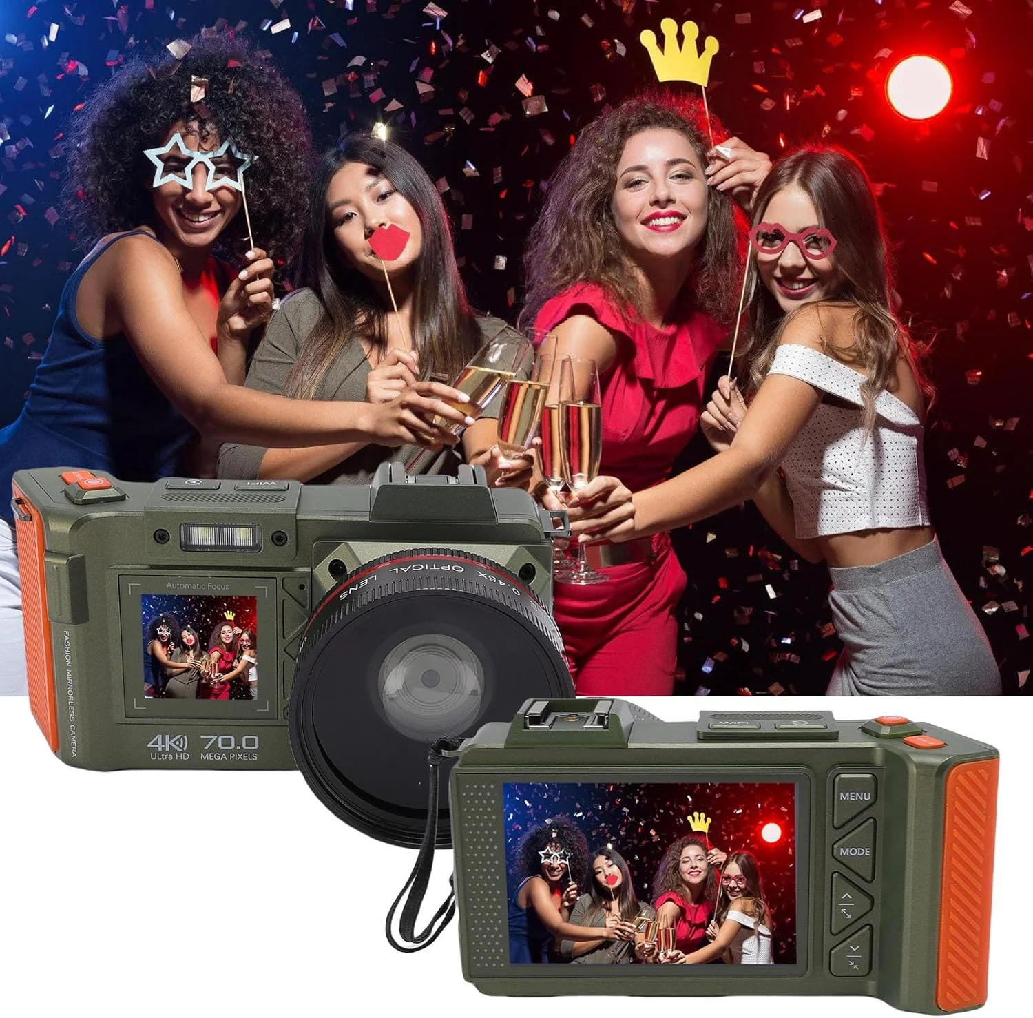 دوربین دیجیتال گوشیدا، 70 مگاپیکسل 4K با فوکوس خودکار، زوم 50X، دوربین DSLR با صفحه نمایش دوگانه، فلاش، رابط Hot Shoe، پشتیبانی از اشتراک گذاری WiFi، برای مسافرت (سبز)