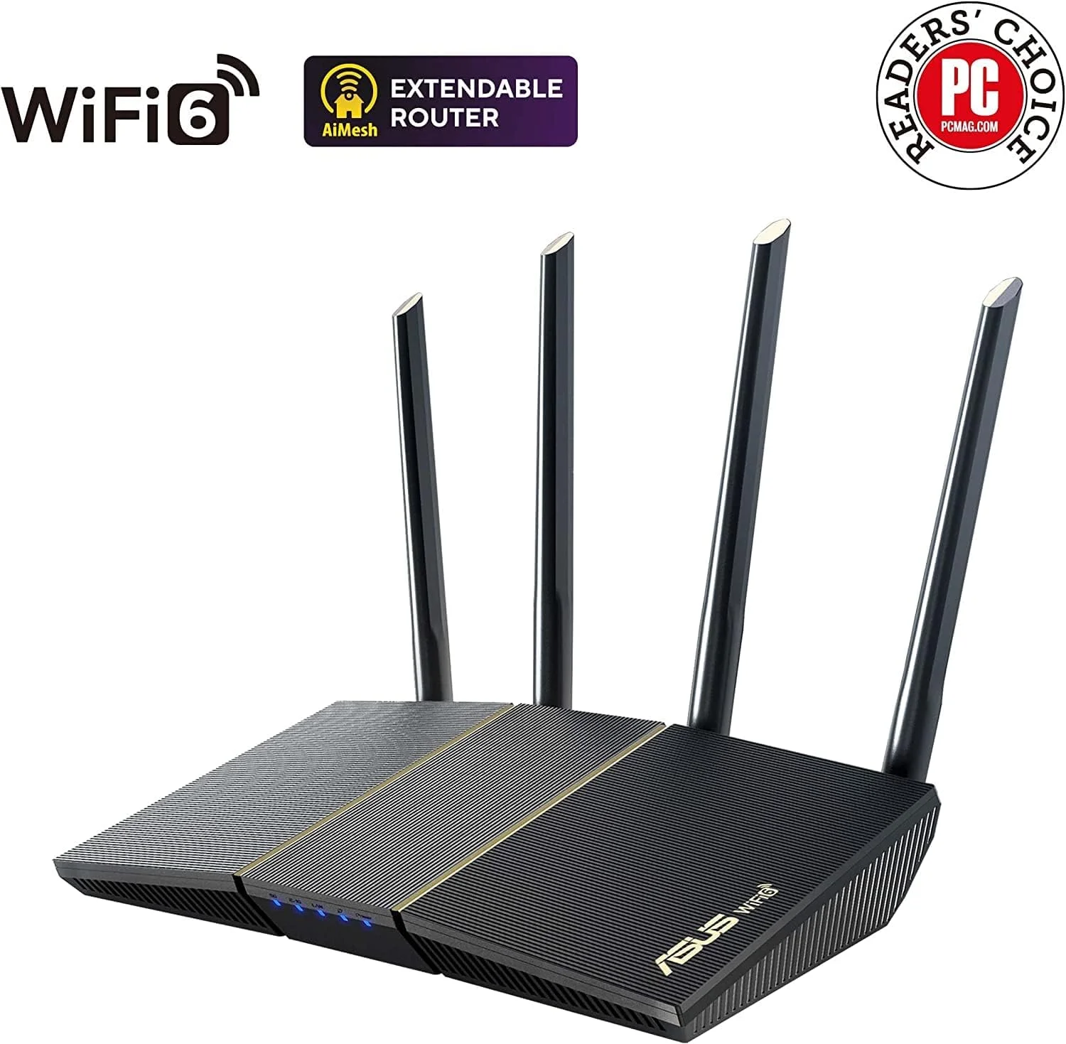 روتر توسعه‌پذیر دو بانده ASUS RT-AX57 (AX3000) WiFi 6، امنیت شبکه بدون نیاز به اشتراک، Instant Guard، کنترل والدین پیشرفته، VPN داخلی، سازگار با AiMesh، مناسب برای بازی و استریمینگ، خانه هوشمند