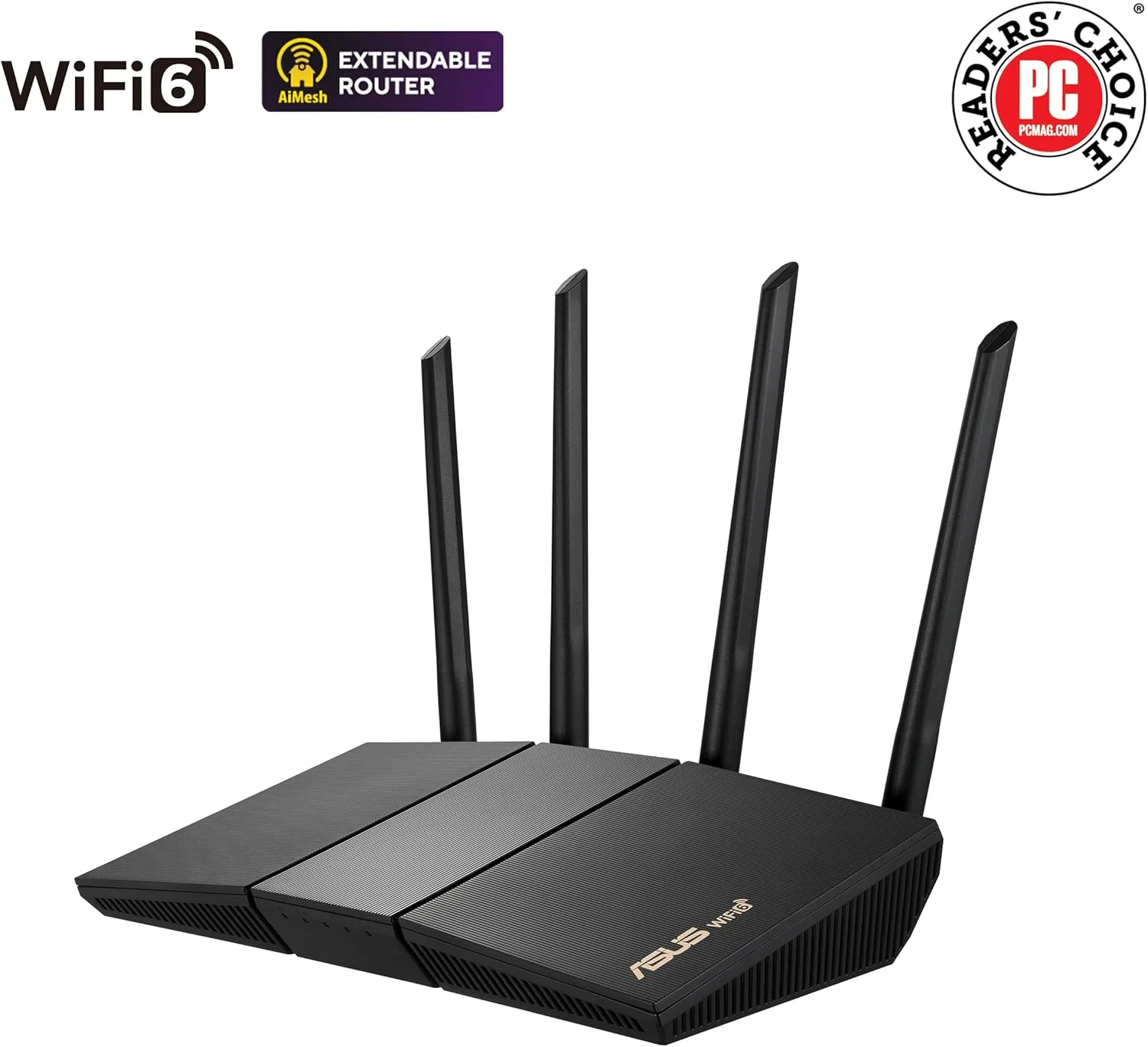 روتر ASUS RT-AX57 (AX3000) دو بانده WiFi 6 قابل توسعه، امنیت شبکه بدون نیاز به اشتراک، Instant Guard، کنترل والدین پیشرفته، VPN داخلی، سازگار با AiMesh، مناسب بازی و استریمینگ، خانه هوشمند
