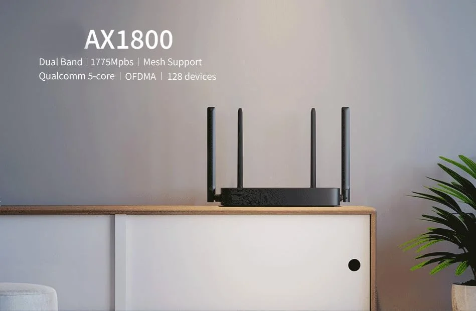 روتر AX1800 دو بانده گیگابیتی Wi-Fi 6، چیپست 5 هسته ای Qualcomm، نرخ بی سیم 1775 مگابیت بر ثانیه، 128 دستگاه، امنیت WPA3
