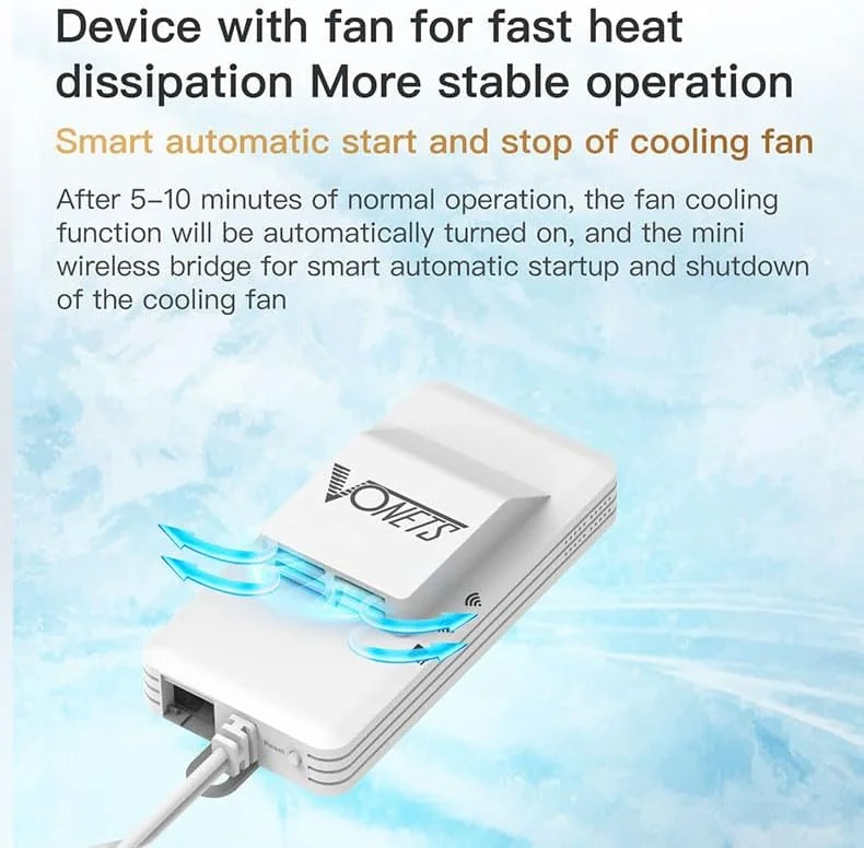 پل وای فای دو بانده Vonets VAP11AC، تکرار کننده بی سیم، آداپتور وای فای به اترنت سیمی 1200 مگابیت بر ثانیه با کابل اترنت RJ45، مناسب برای سیستم های امنیتی و دستگاه های IP