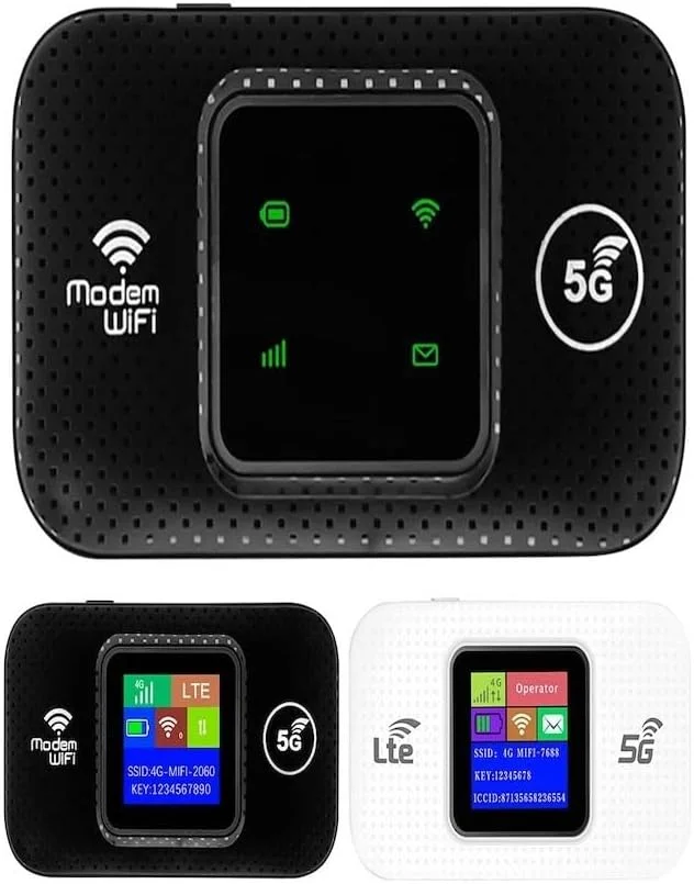 مودم وای فای بی سیم 5G LTE پرو، روتر هات اسپات موبایل قابل حمل، مشکی، سرعت دانلود 150 مگابیت بر ثانیه، نمایشگر LCD، USB Type-C، پشتیبانی از 12 دستگاه مودم وای فای بی سیم 5G LTE پرو، روتر هات اسپات موبایل قابل حمل، مشکی، سرعت دانلود 150 مگابیت بر ثانیه، نمایشگر LCD، USB Type-C، پشتیبانی از 12 دستگاه