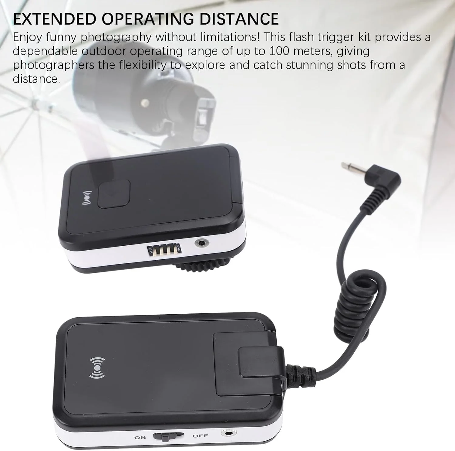 کیت فرستنده و گیرنده فلاش بی سیم 16 کاناله 2.4 گیگاهرتز برای دوربین های DSLR - برد 100 متری، سرعت همگام سازی 1/250، سازگار با فلاش استودیویی