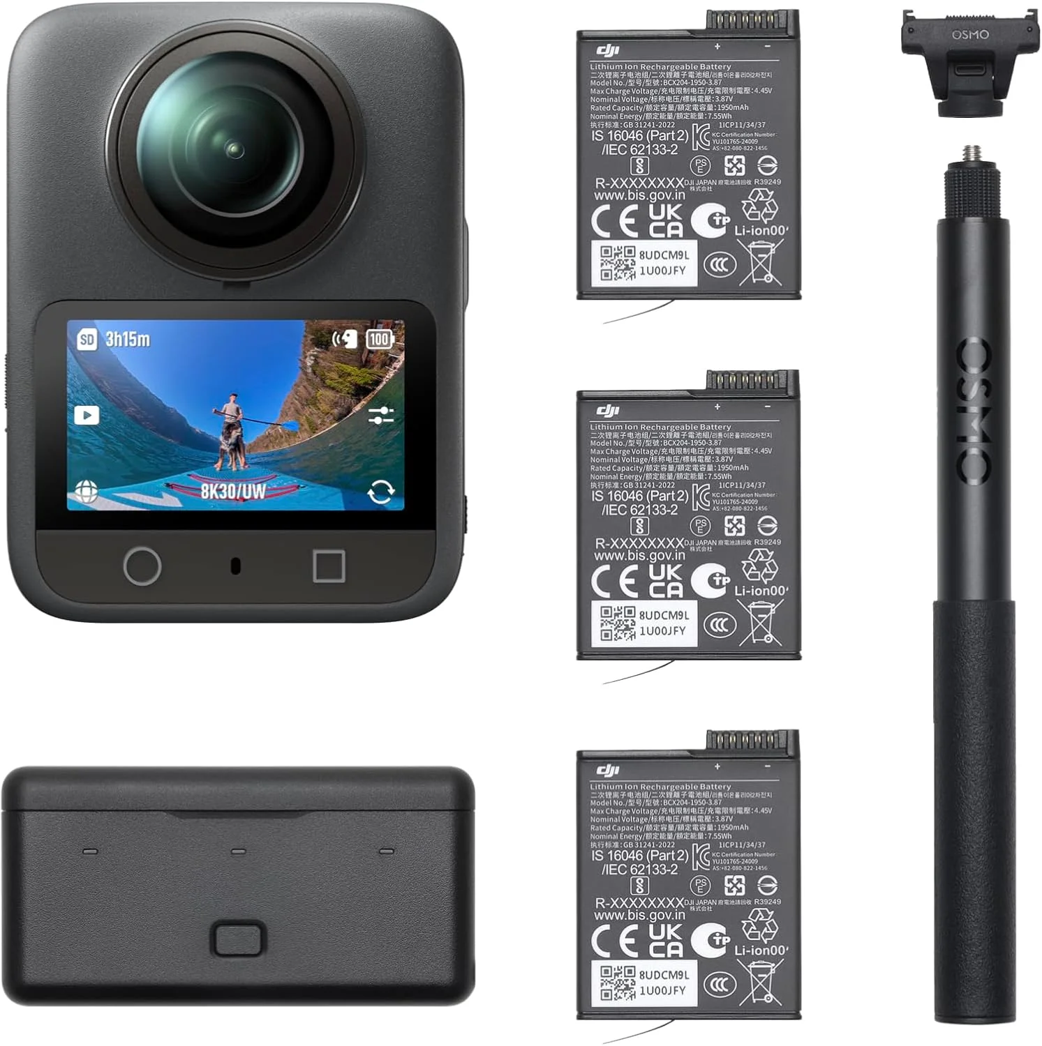 DJI Osmo 360 Adventure Combo، دوربین 360 درجه با تصویربرداری 360 درجه 1 اینچی، عمر باتری طولانی تر با 3 باتری، ویدیوی 8K 360 درجه، ویدیوی 4K/120fps و 170 درجه Boost، نسخه امارات
