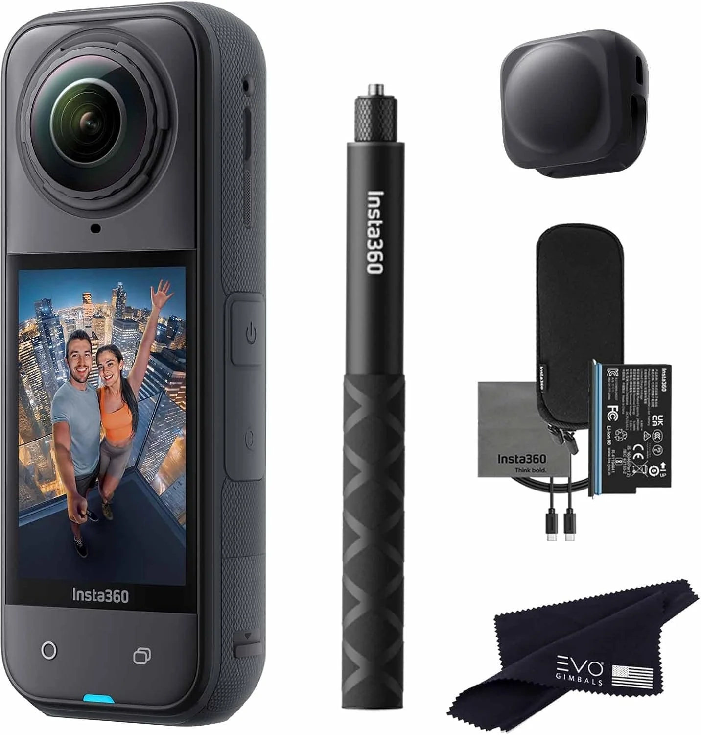 بسته پایه Insta360 X5 - دوربین اکشن 360 ضد آب 8K با سنسورهای 48 مگاپیکسلی 1/1.28 اینچی، ویدیوی HDR 360 با کیفیت 8K، عکس 360 با کیفیت 72 مگاپیکسل، تک لنز 4K | شامل مونوپاد و درپوش لنز (بدون کارت حافظه)