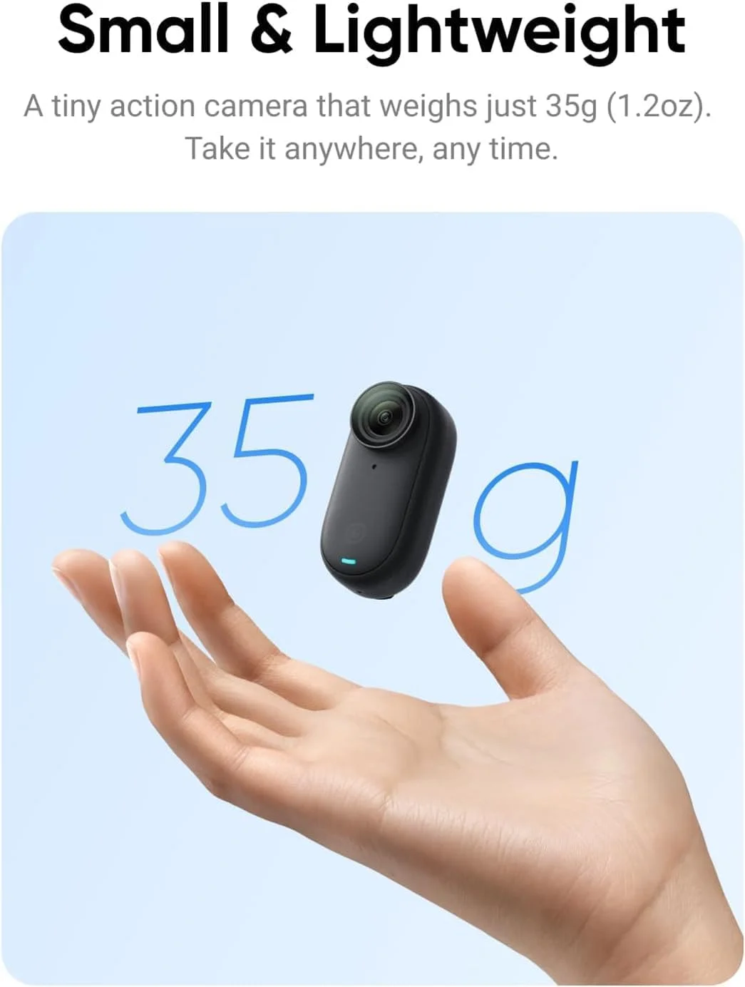 دوربین اکشن کوچک و قدرتمند Insta360 GO 3 مشکی 128 گیگابایت با کیفیت 2.7K و ضد آب (تا عمق 5 متر) به همراه Action Pod و صفحه نمایش چرخان