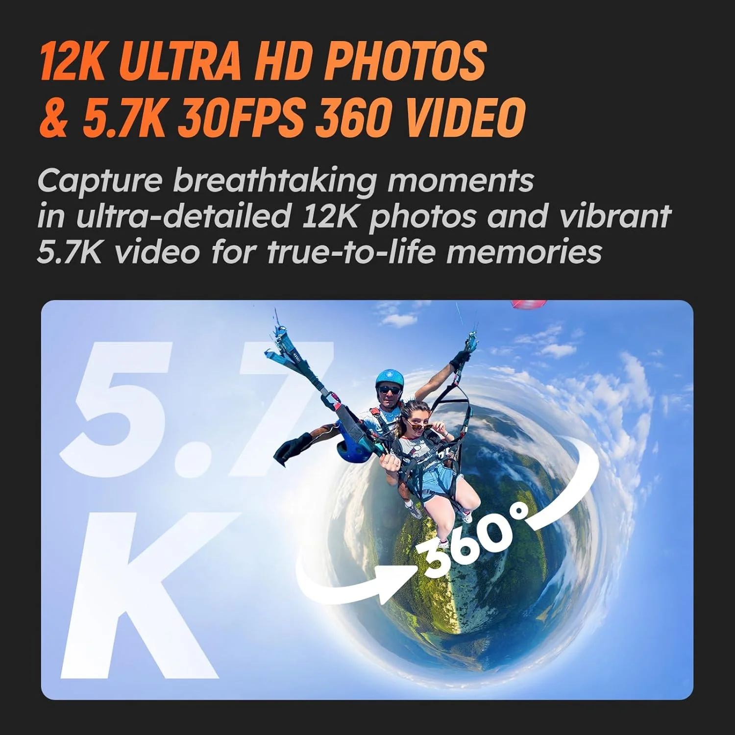 دوربین اکشن 360 درجه PanoX V3 ضد آب 8K، عکس 360 درجه 12K، انتقال 5 ثانیه ای، ویرایش در دوربین، جلوه نامرئی مونوپاد، تثبیت کننده، GPS داخلی، صفحه لمسی 3.0 اینچی