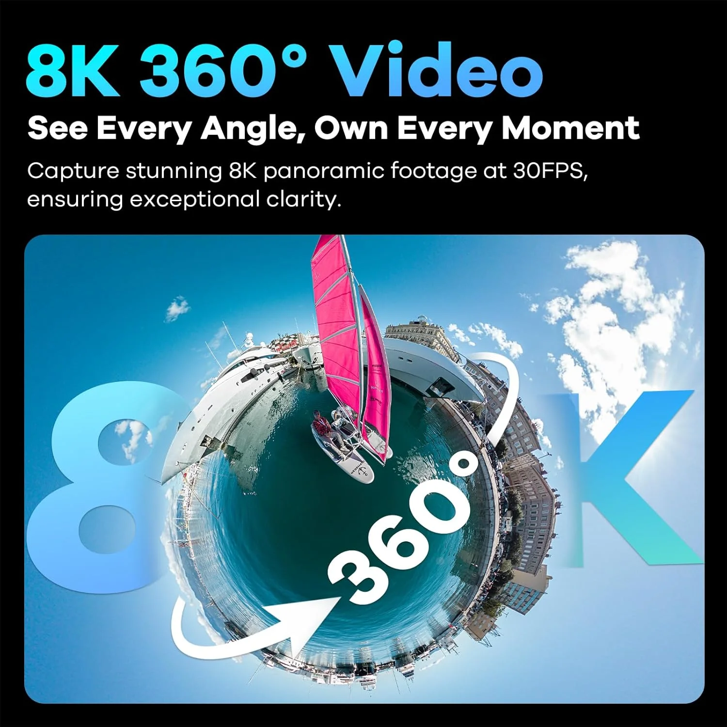 دوربین اکشن 360 درجه KanDao QooCam 3 Ultra، دوربین ورزشی 8K ضد آب با دو سنسور 1/1.7 اینچی، عکس 96 مگاپیکسلی، HDR، دیافراگم سریع F1.6، GPS داخلی، مونوپاد نامرئی، تثبیت کننده، ردیابی هوش مصنوعی