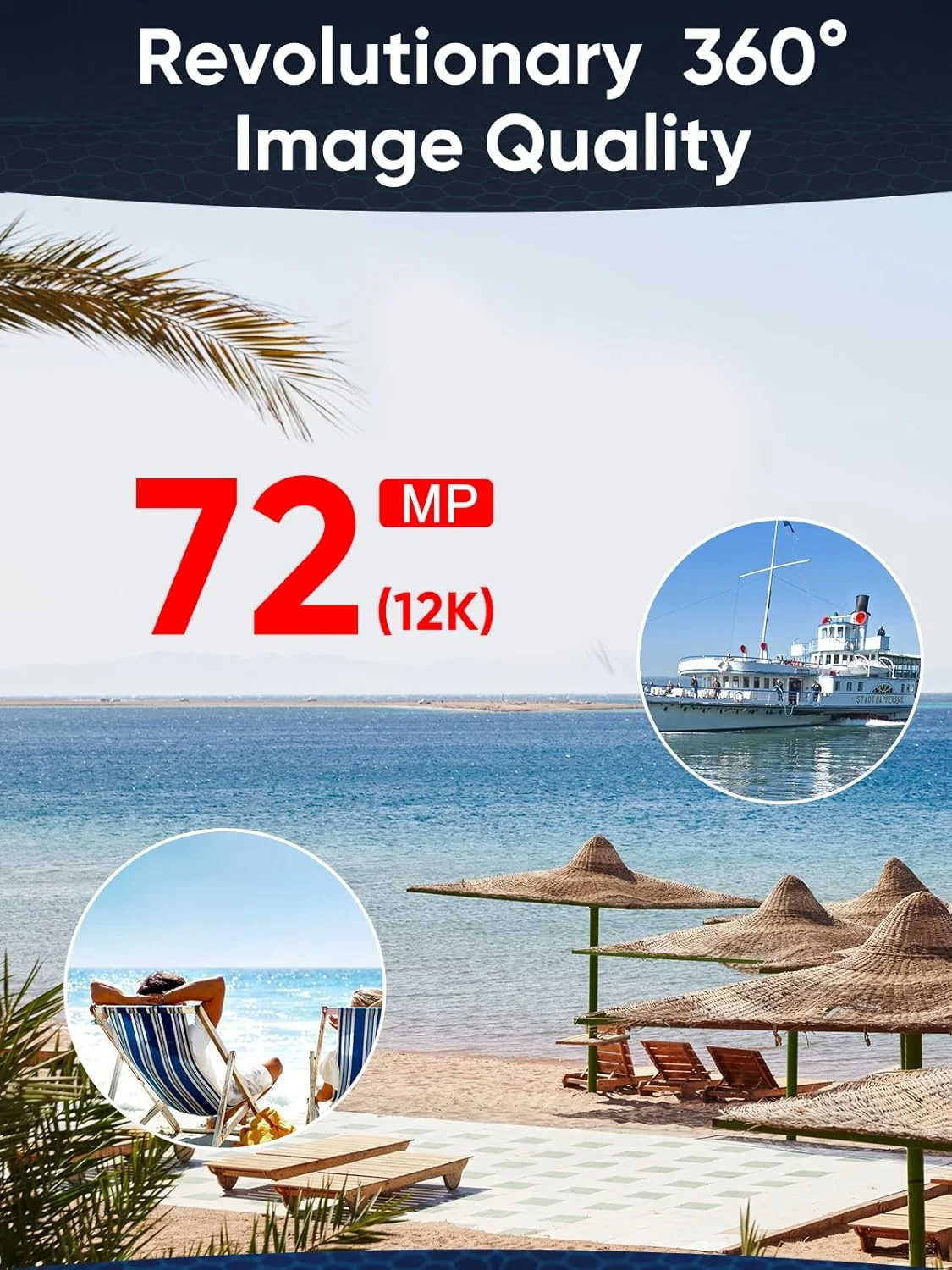 دوربین ۳۶۰ درجه PANOX V2 مناسب ولاگ - ویدیوهای ۵.۷K ۳۶۰ درجه، عکس‌های ۷۲ مگاپیکسلی ۳۶۰ درجه، اشتراک‌گذاری سریع با یک کلیک، پخش زنده 4K، صفحه لمسی ۳.۰ اینچی (۱ * دوربین + ۱ * محافظ)