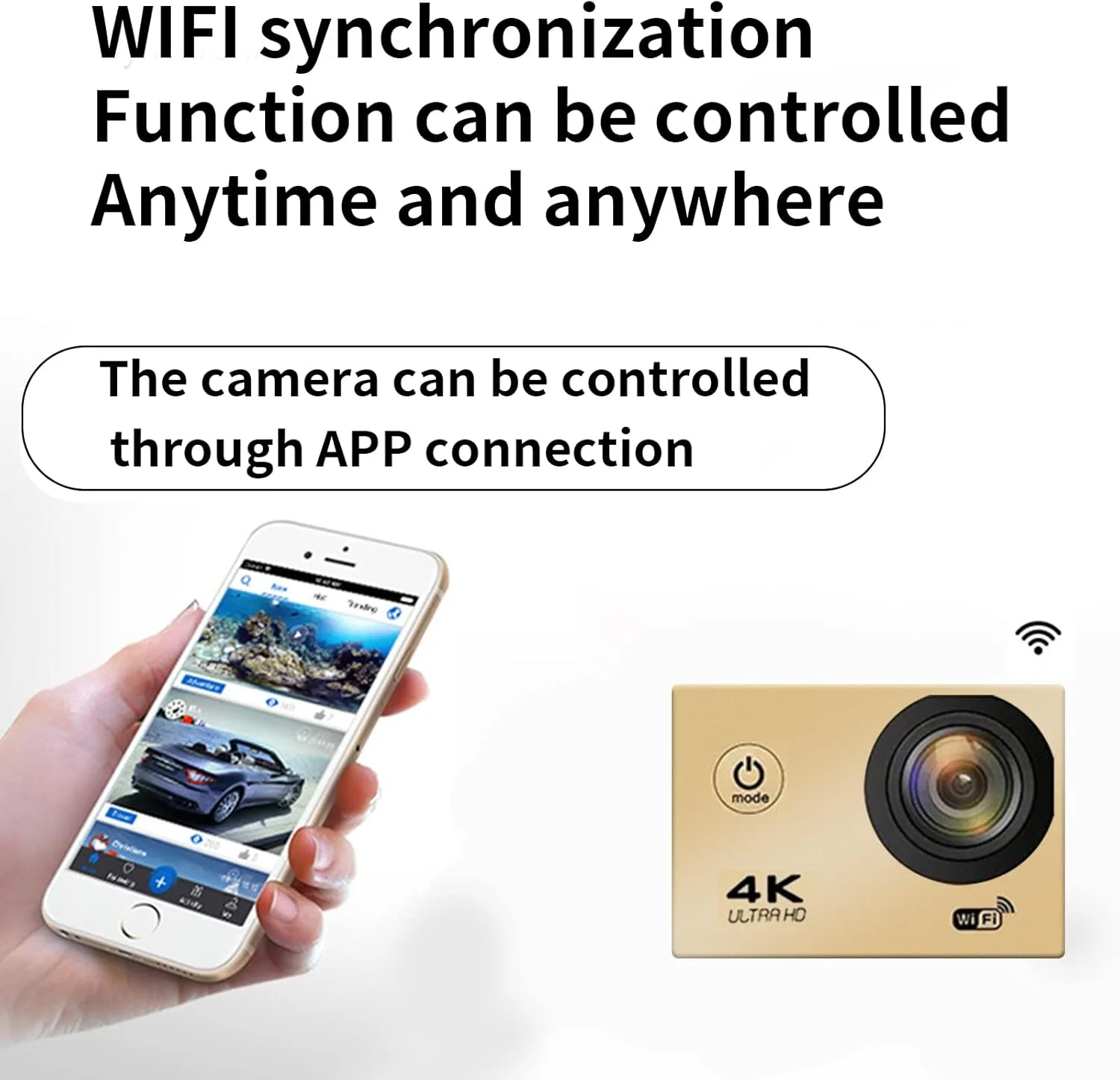 دوربین ورزشی 4K Ultra HD OMIRA، دوربین ضد لرزش EIS 30FPS، دوربین ضد آب تا عمق 30 متری با کنترل از راه دور و کیس ضد آب، صفحه نمایش LCD با پشتیبانی از WiFi و زاویه دید 170 درجه (طلایی)