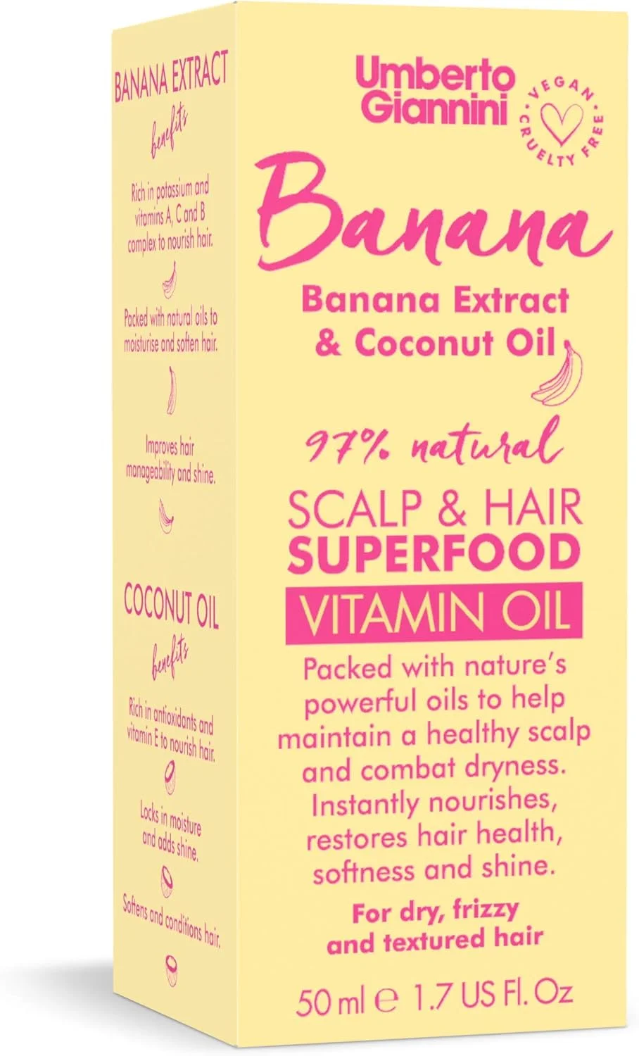 روغن مو و پوست سر مغذی سوپرفود کره موز اومبرتو جیانینی، فرمول روغن حالت دهنده مرطوب کننده وگان و بدون تست حیوانی برای موهای خشک، بافت دار یا وز، 60 میلی لیتر
