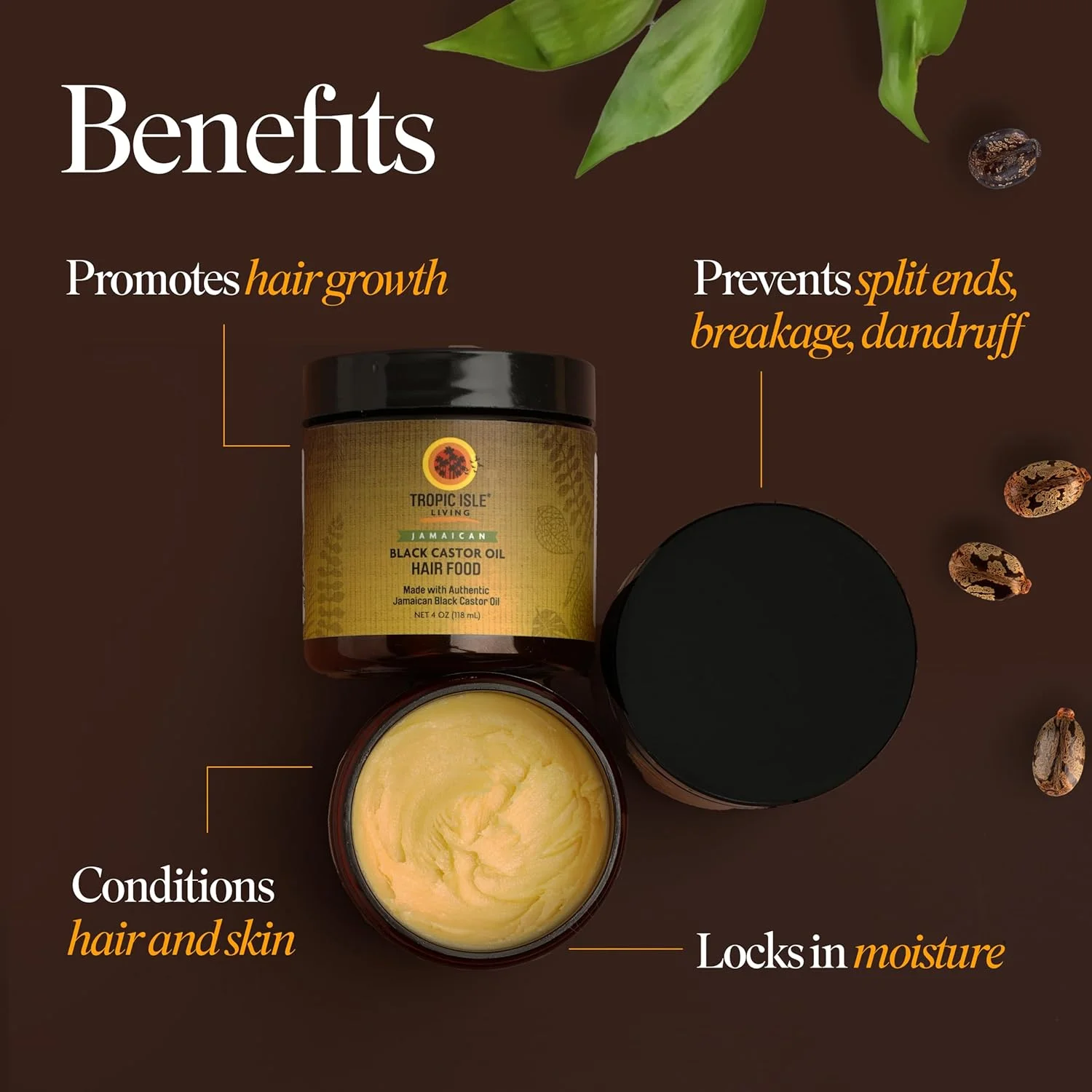 غذای مو روغن کرچک سیاه جامائیکایی تروپیک آیل لیوینگ، 4 اونس