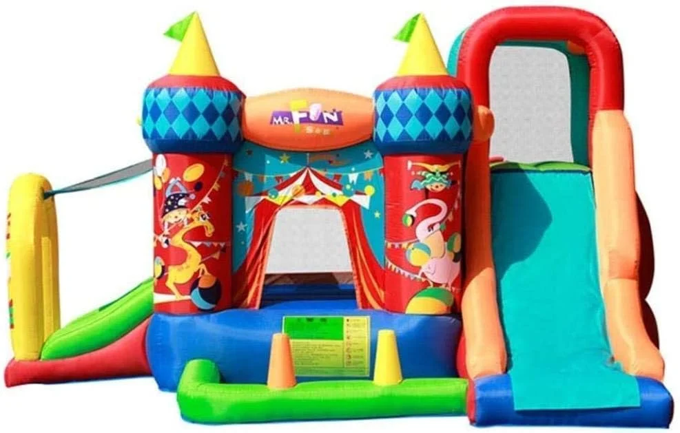 قلعه بادی بازی کودک، زمین بازی خانوادگی کودکان، تخت جامپینگ پسرانه و دخترانه سرپوشیده، اسباب بازی های فضای باز، حصار بازی کودکان رنگارنگ 360 * 300 * 210 سانتی متر