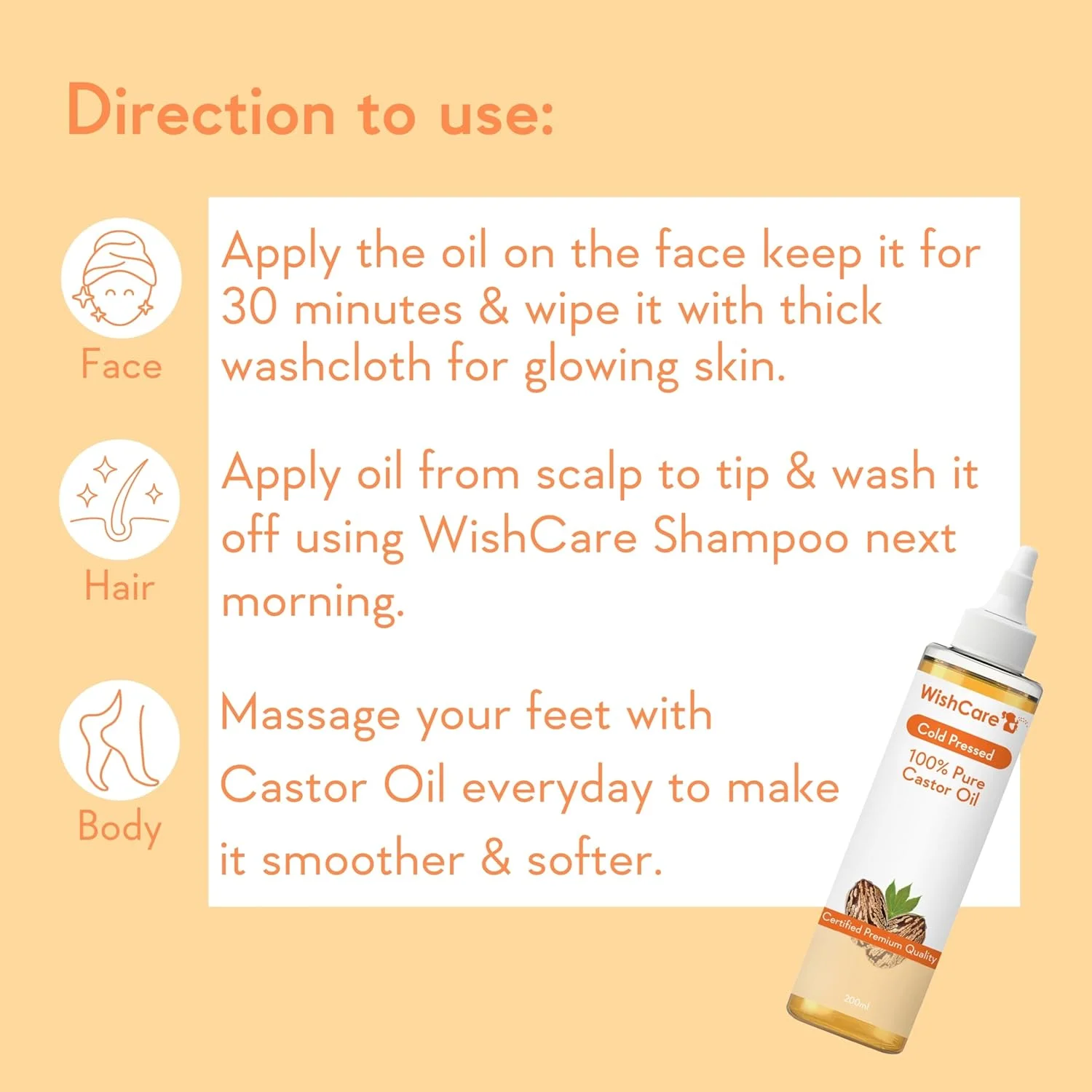 روغن کرچک ممتاز فشرده سرد Wishcare، خالص و بکر، مناسب برای سلامت مو و پوست، 200 میلی لیتر، چند منظوره روغن کرچک ممتاز فشرده سرد Wishcare، خالص و بکر، مناسب برای سلامت مو و پوست، 200 میلی لیتر، چند منظوره