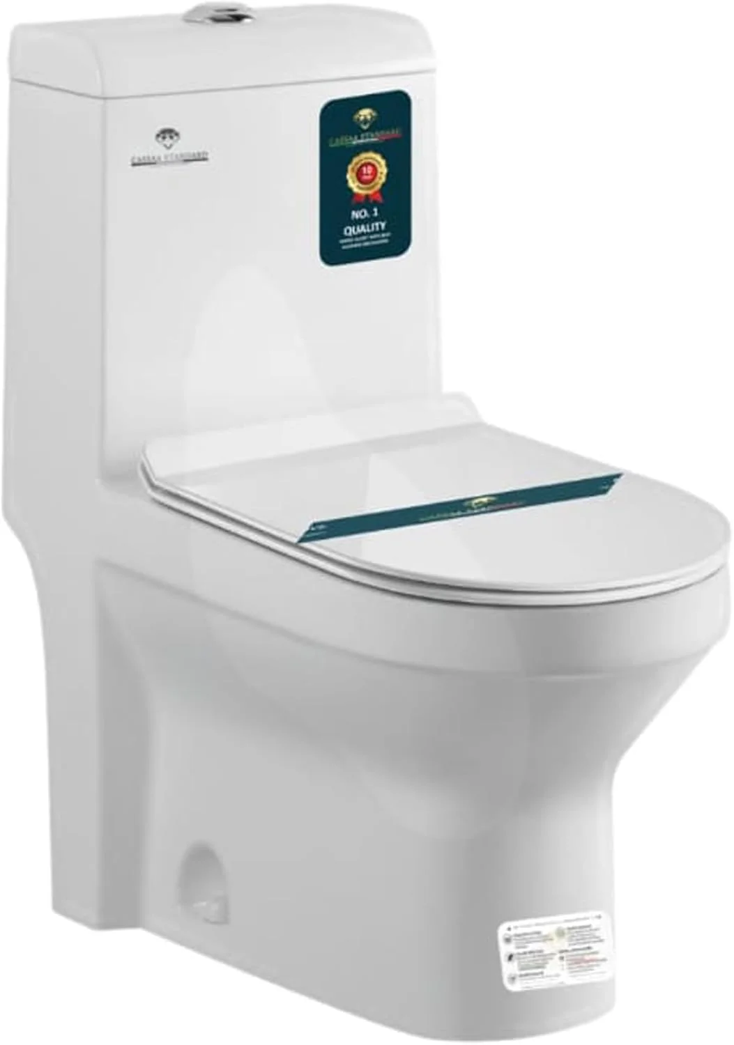 توالت یکپارچه بدون لبه کاسا، نصب زمینی، سیفون S، درب آرام بند، سفید