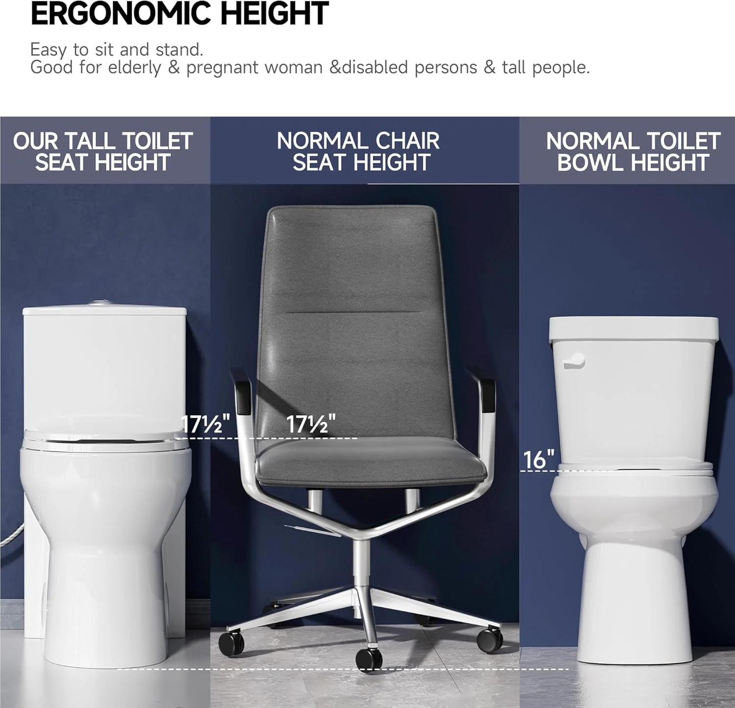 توالت فرنگی بلند 43 سانتیمتری، فلاش گردابی دوگانه با دکمه 3.8/4.8 لیتری، توالت یک تکه ADA، ارتفاع صندلی، ارتفاع کاسه راحت 43 سانتیمتر، ارتفاع نشیمن 45 سانتیمتر، فاصله 30 سانتیمتری از دیوار، رنگ سفید، مناسب برای حمام توالت فرنگی بلند 43 سانتیمتری، فلاش گردابی دوگانه با دکمه 3.8/4.8 لیتری، توالت یک تکه ADA، ارتفاع صندلی، ارتفاع کاسه راحت 43 سانتیمتر، ارتفاع نشیمن 45 سانتیمتر، فاصله 30 سانتیمتری از دیوار، رنگ سفید، مناسب برای حمام