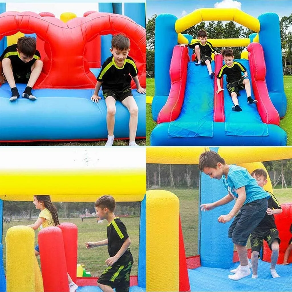 قلعه بادی کودک QRSTUVW، ترامپولین بزرگ فضای باز، سرسره دو مسیره مربعی، پارک بازی، اسباب بازی های قلعه بازیگوش، زمین بازی مربعی رنگی 560 * 255 * 190 سانتی متر
