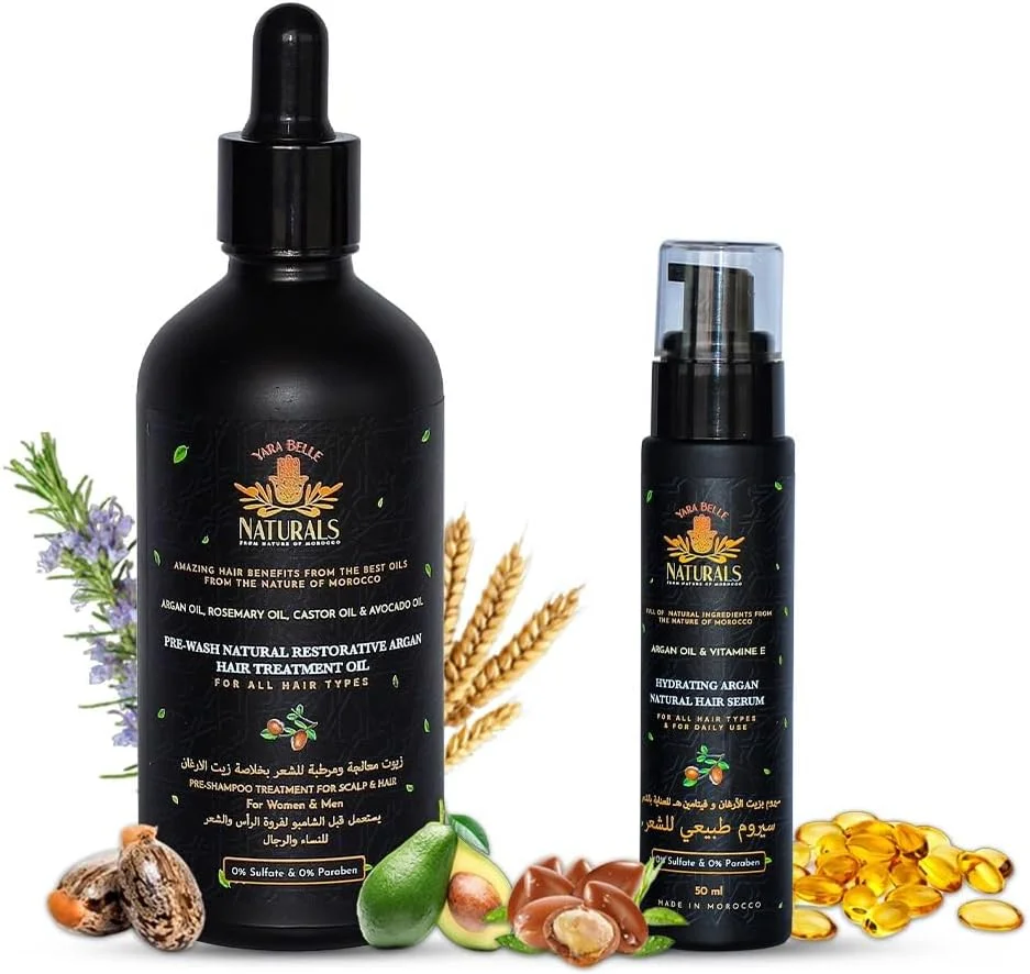 روغن آرگان مراکش، روغن درمانی مو، طبیعی برای کنترل ریزش مو | رشد مو با رزماری، ترکیبی (روغن 100 میلی لیتر + سرم 50 میلی لیتر) سرم برای افزودن درخشش و کاهش شکستگی مو
